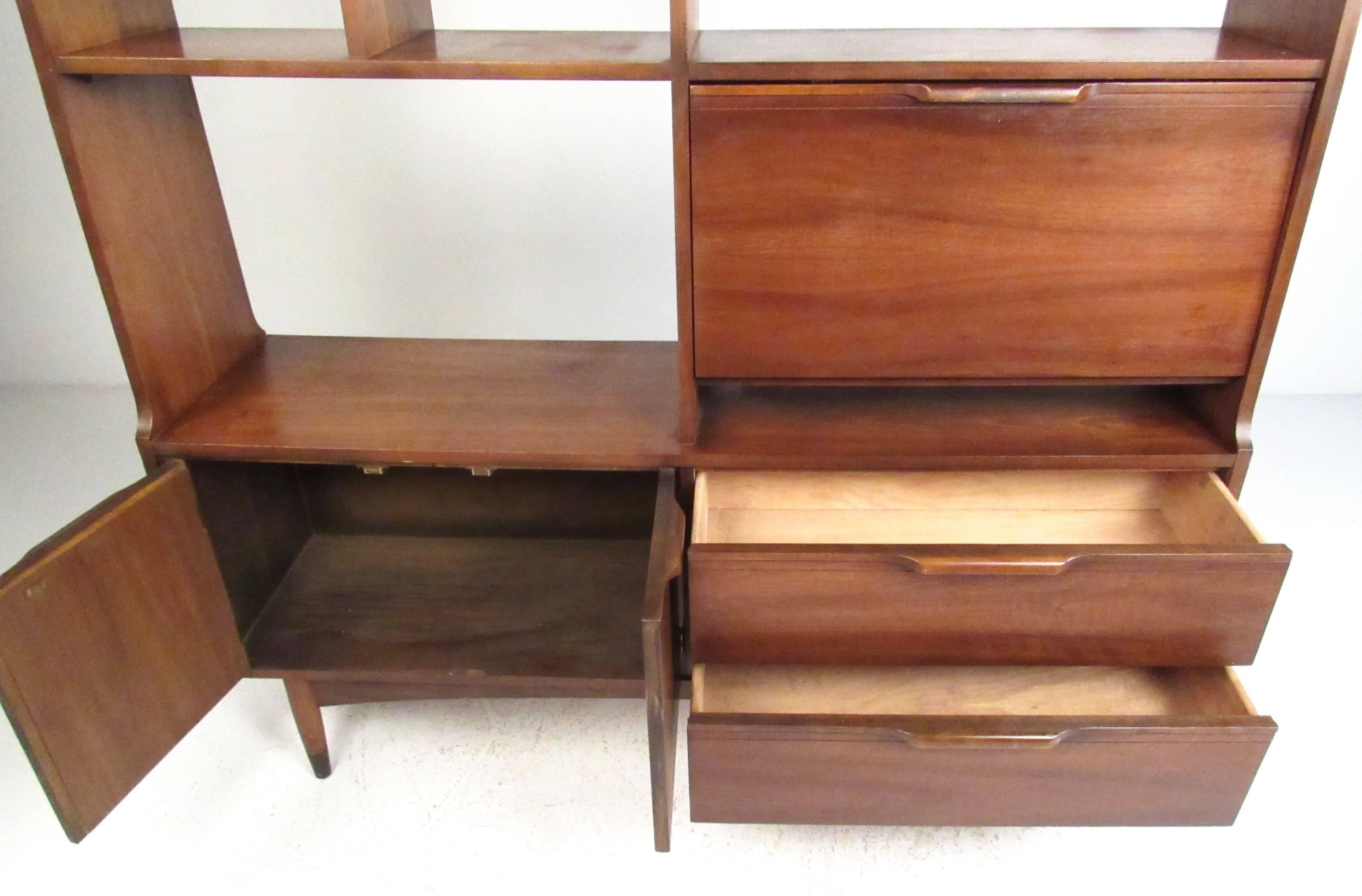 American Mid-Century Modern Walnut Bookshelf Room Divider