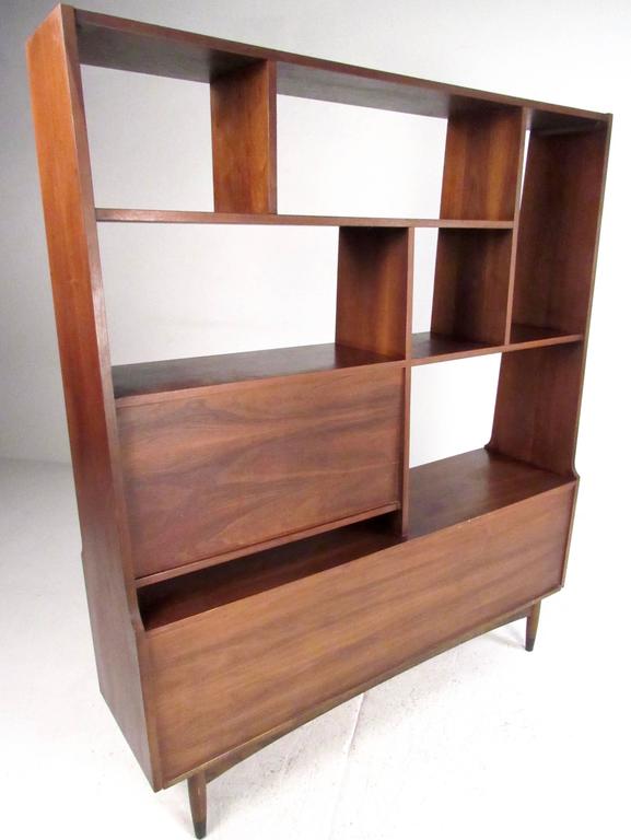 MCM Walnut Room Divider Shelving w/ Album Storage