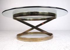 Modern Brass and Glass Circular Coffee Table