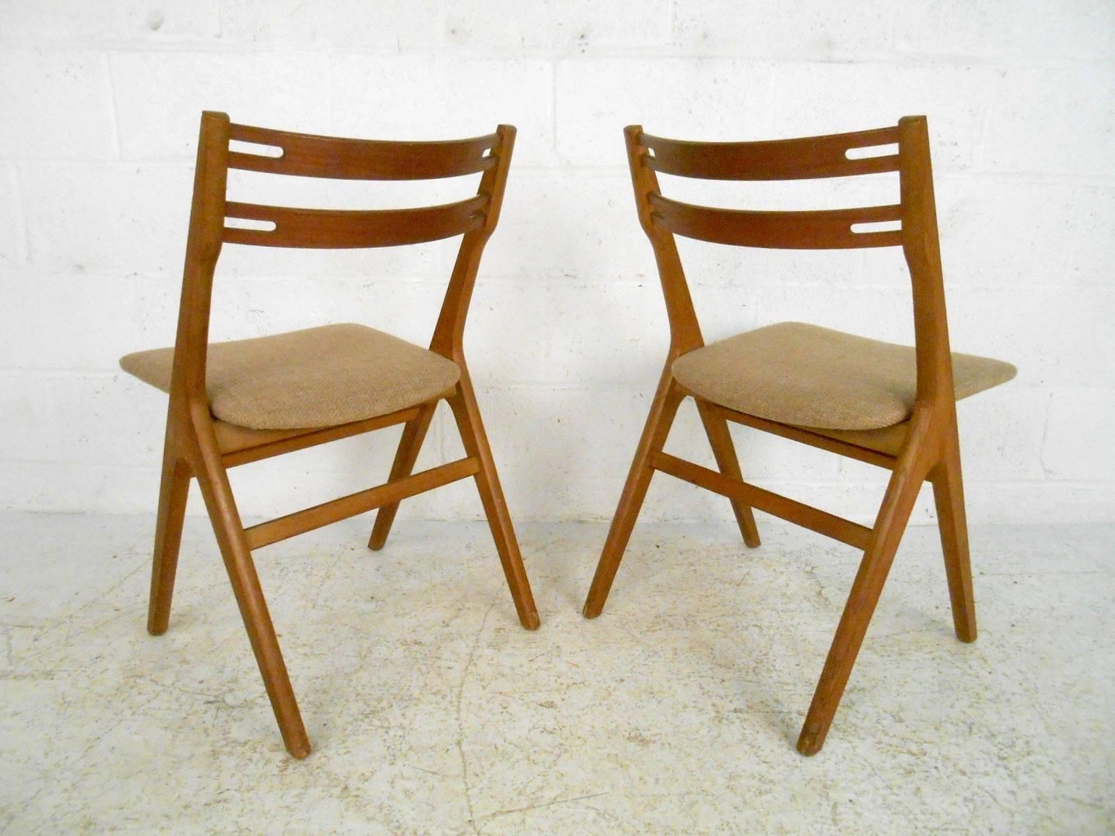 Mid-20th Century Pair of Danish Modern Sculpted Back Dining Chairs