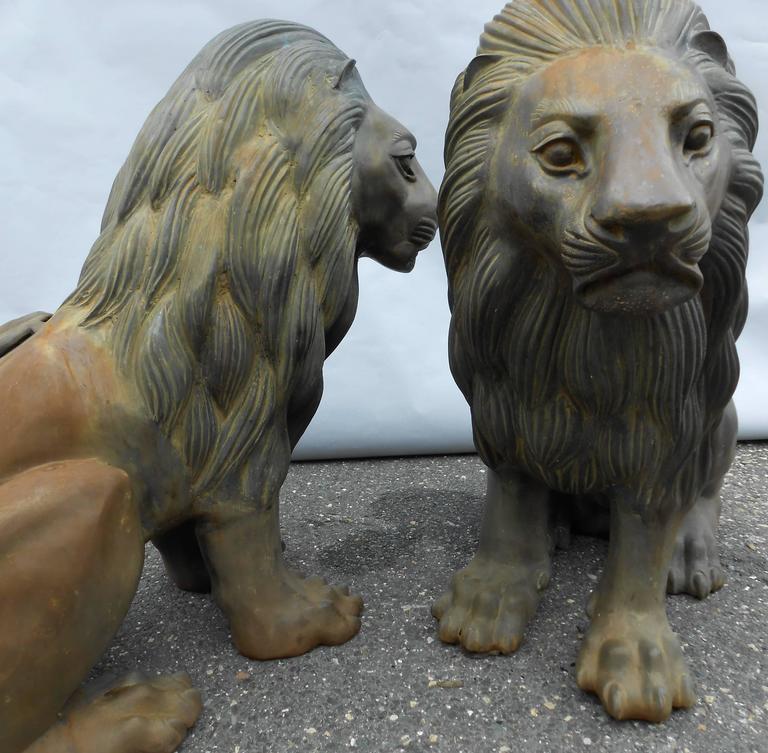 Pair of Bronze Lion Statues For Sale at 1stdibs