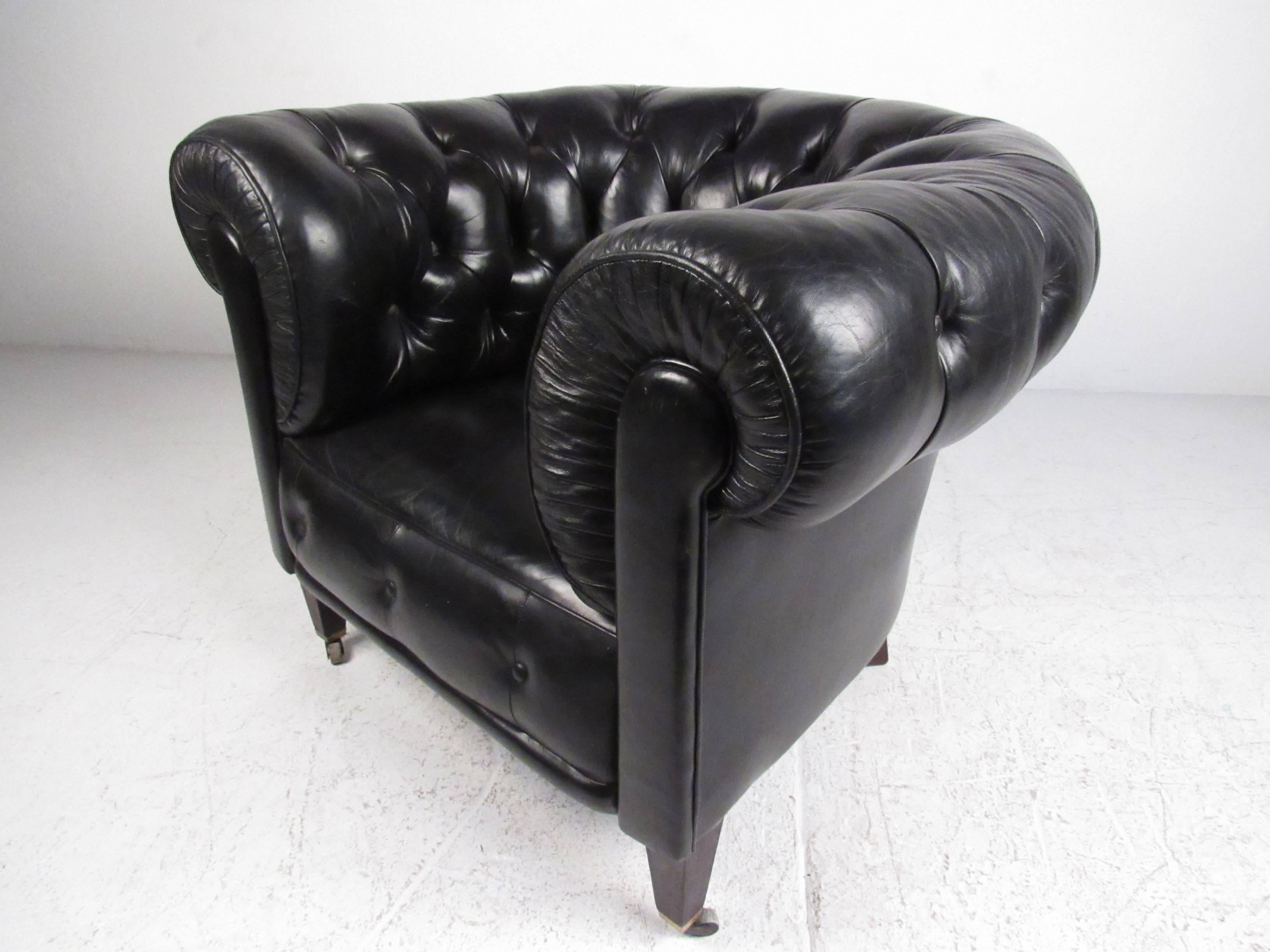 Mid-Century Modern Leather Chesterfield Sofa and Chairs- Living Room Suite