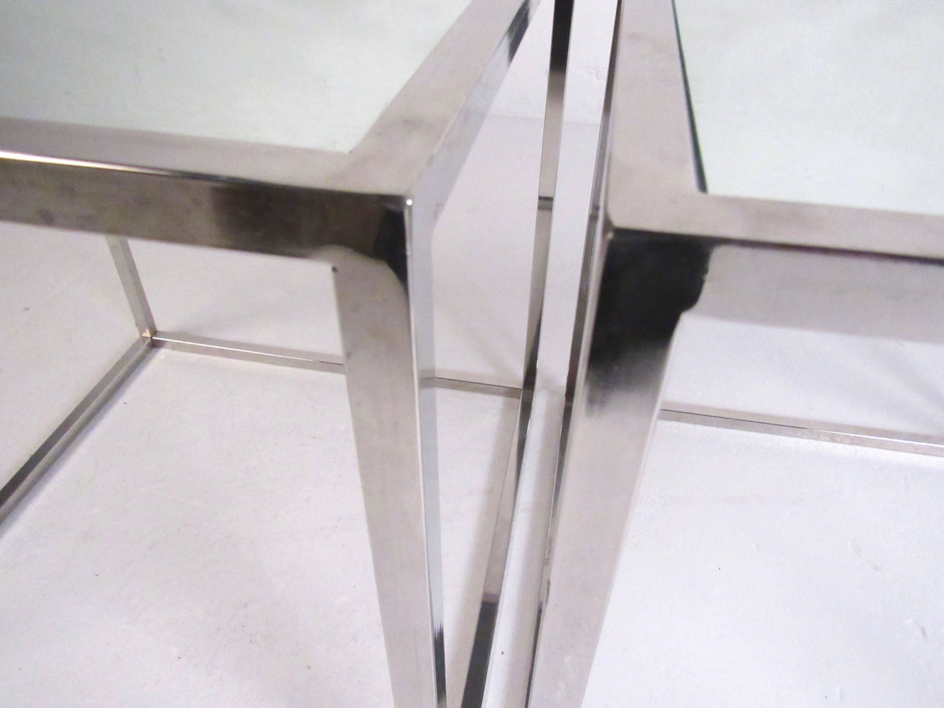Pair of Milo Baughman Style Chrome and Glass End Tables 2