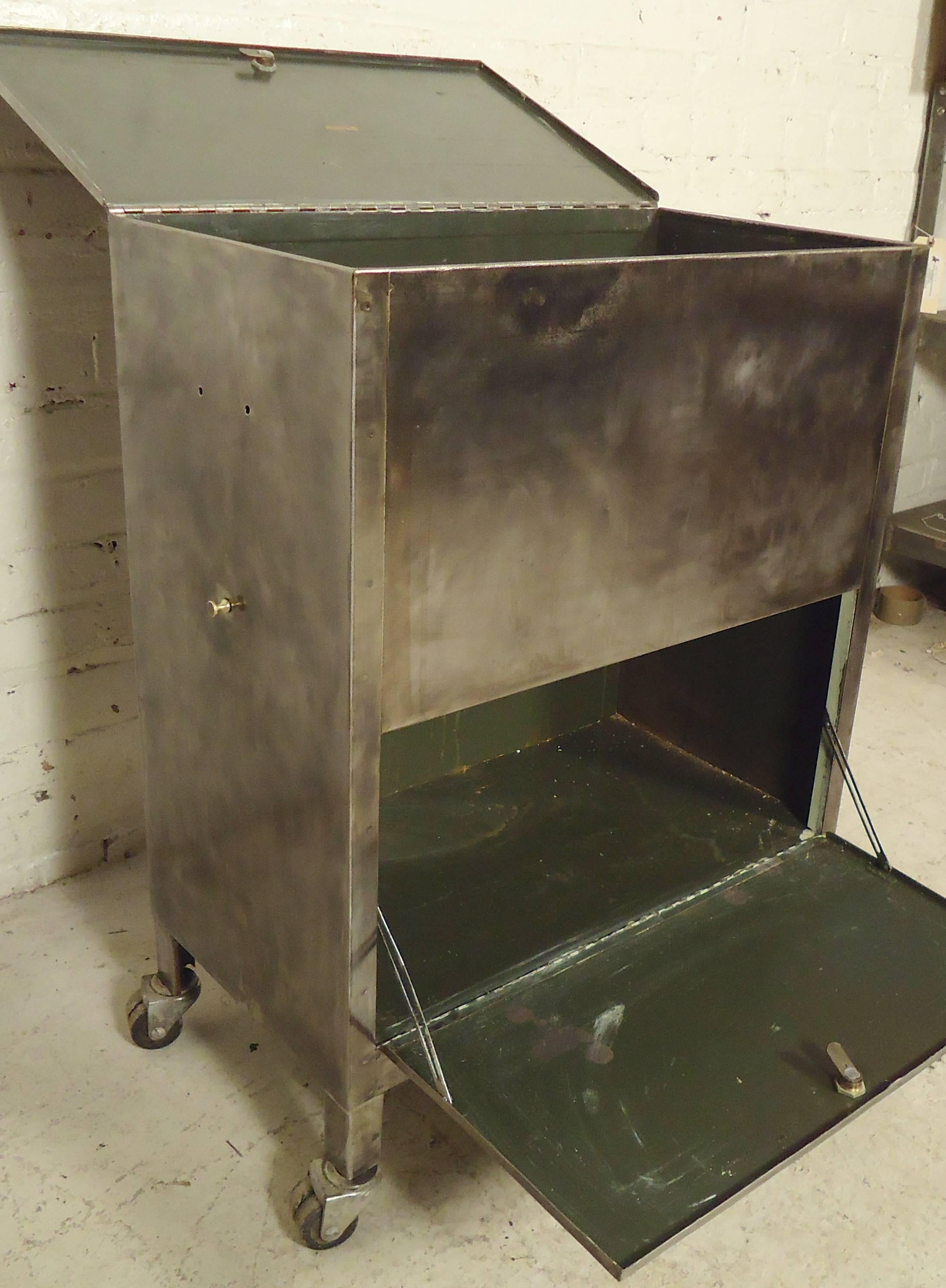 Mid-20th Century Rolling Industrial Metal File Cabinet