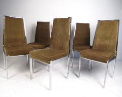 Milo Baughman Style Dining Chairs, Chrome Frame, Mid-Century Modern