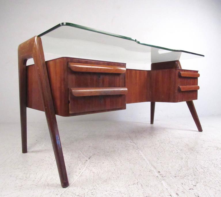 Vittorio Dassi Executive Desk This Stylish Italian Modern Desk Features Sculptural Hardwood Construction With Cutaway And Vintage Lacquer Finish