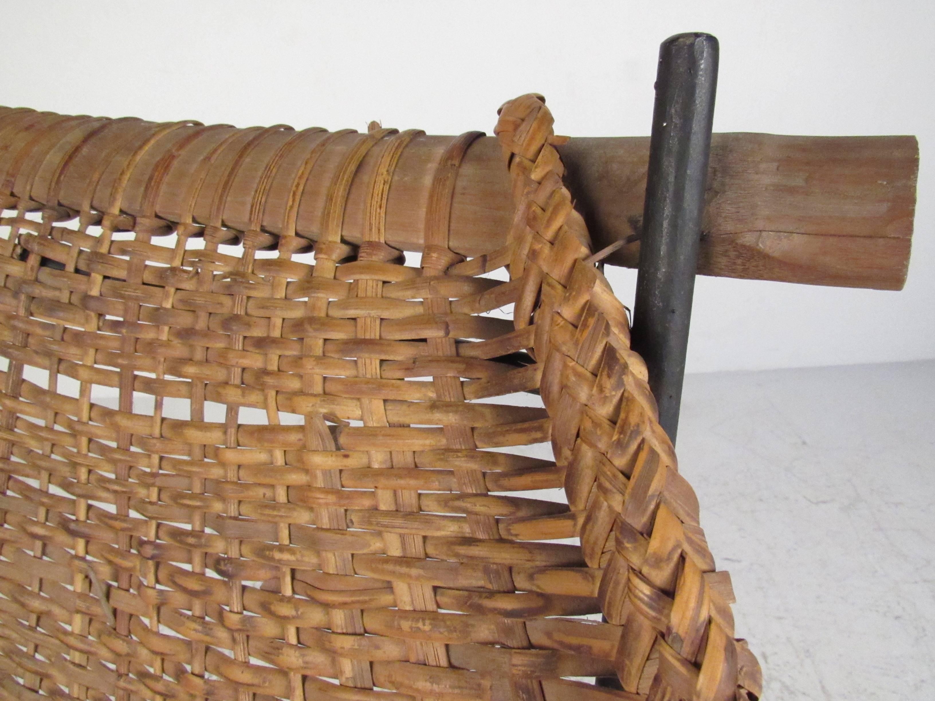 Pair of Vintage Modern Woven Wicker Sling Chairs 1