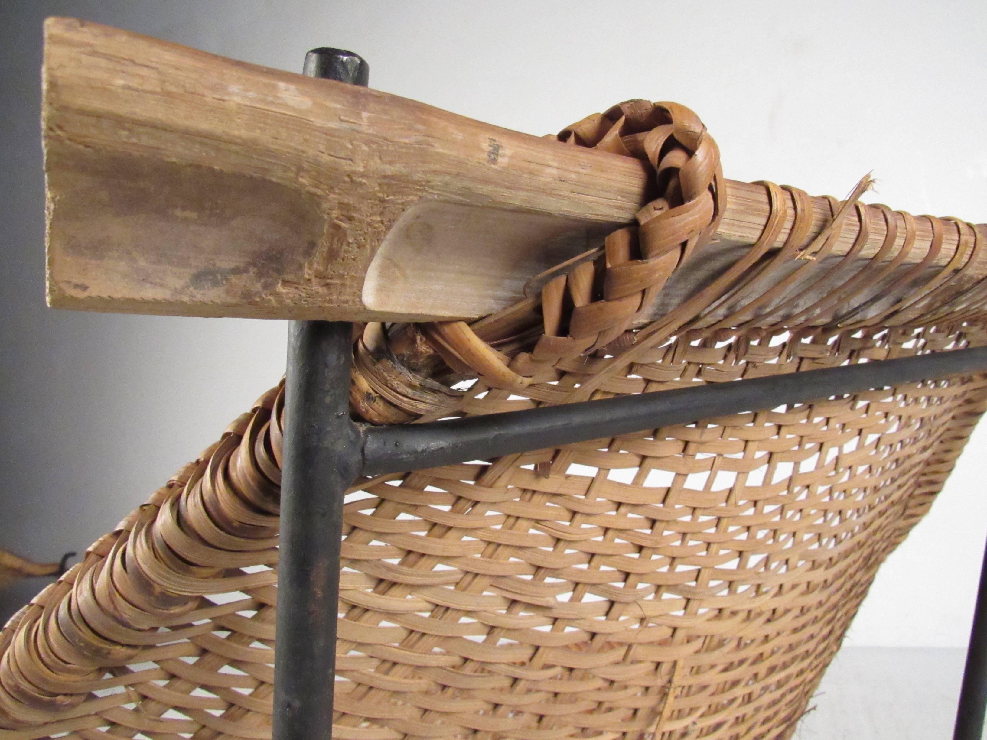 20th Century Pair of Vintage Modern Woven Wicker Sling Chairs