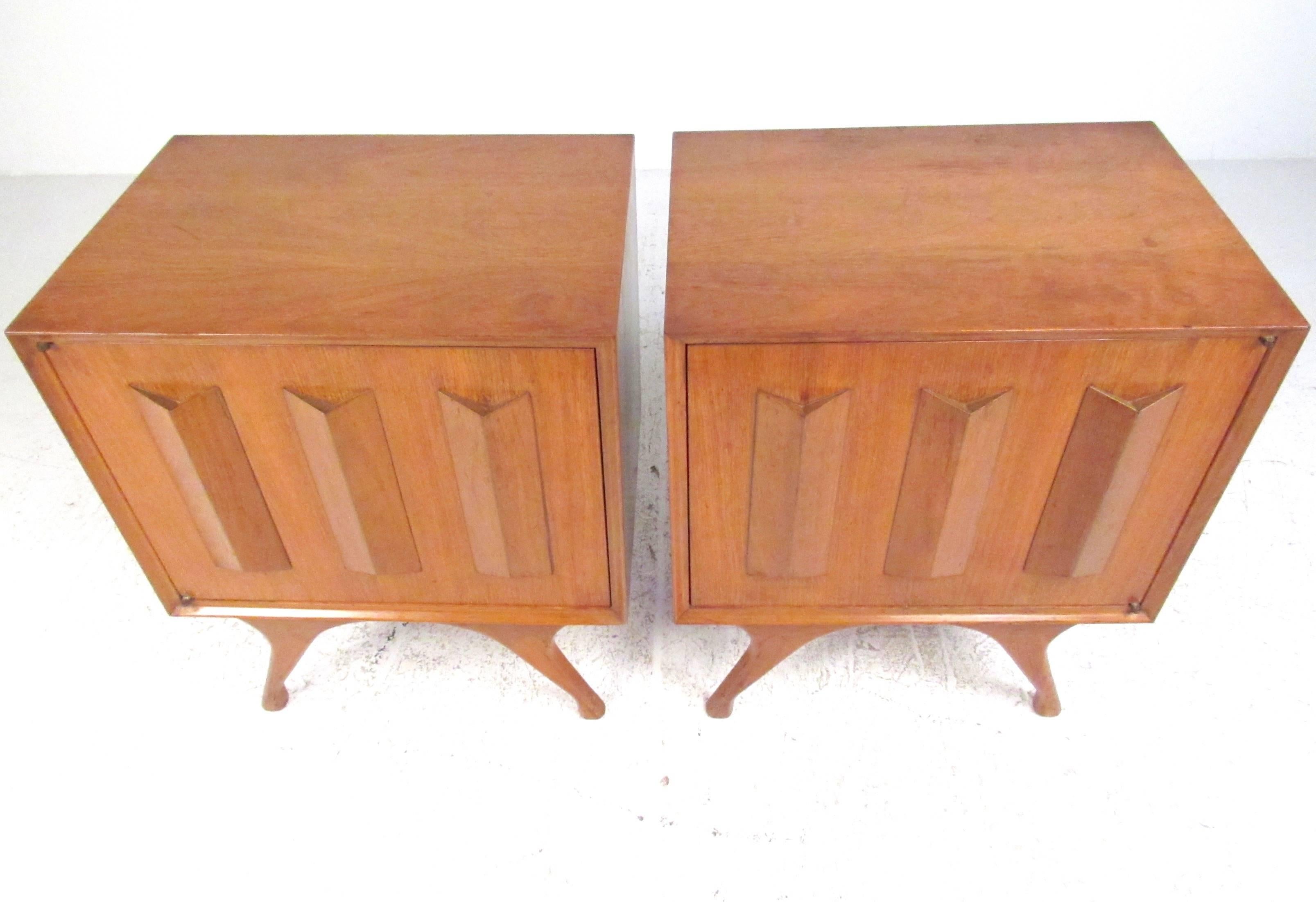 Carved Vintage American Walnut Nightstands by Specialty Woodcraft For Sale