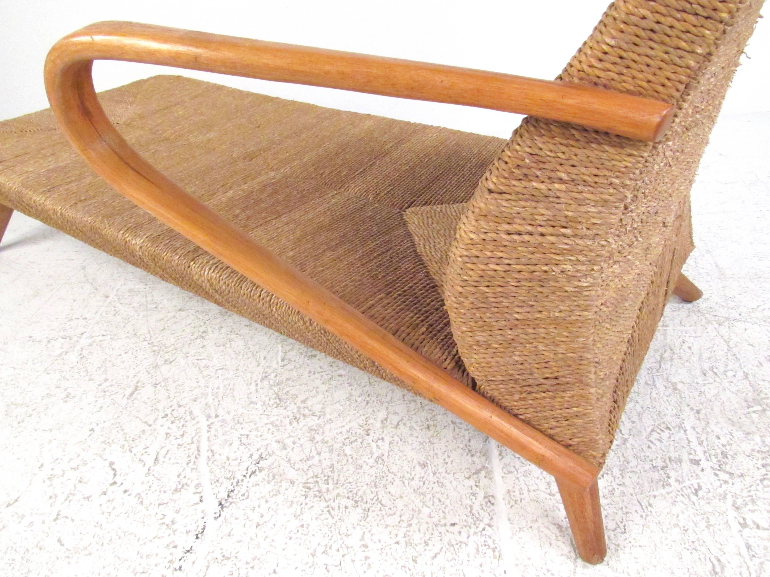 Cane Mid-Century Modern Woven Chaise Lounge