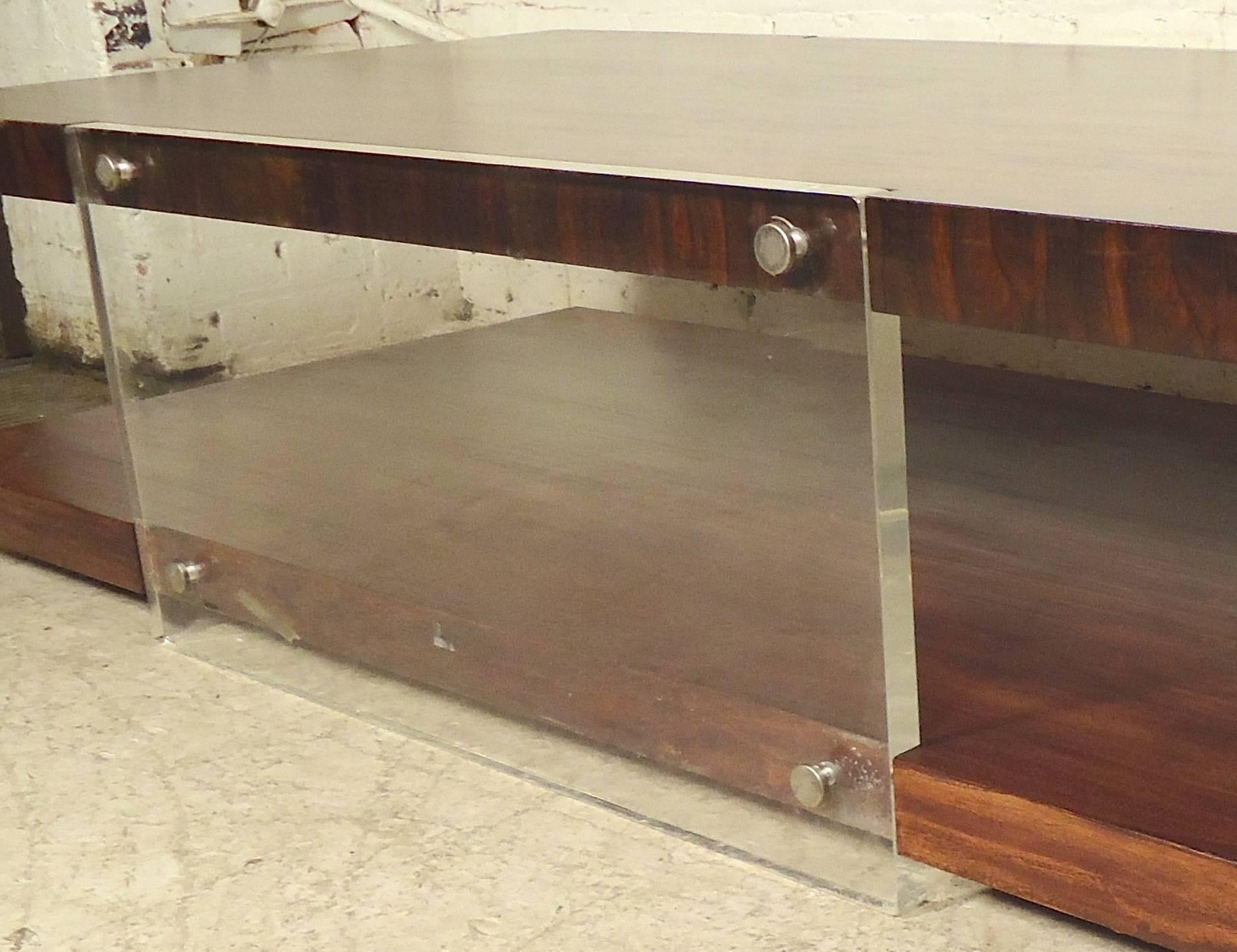 Scandinavian Vintage Modernist Rosewood & Lucite Coffee Table For Sale