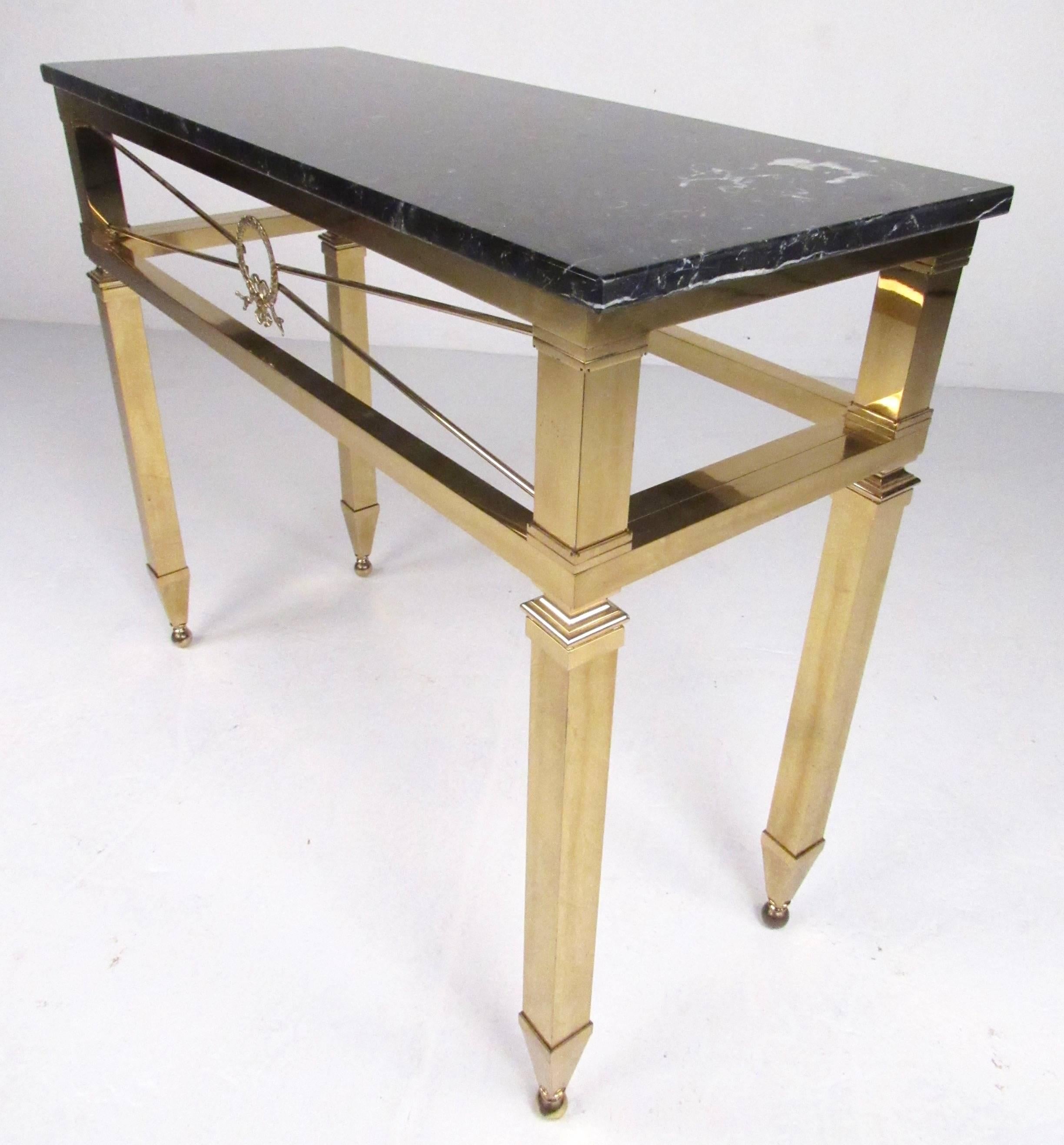 20th Century Stylish Italian Directoire Style Brass and Marble Console Table
