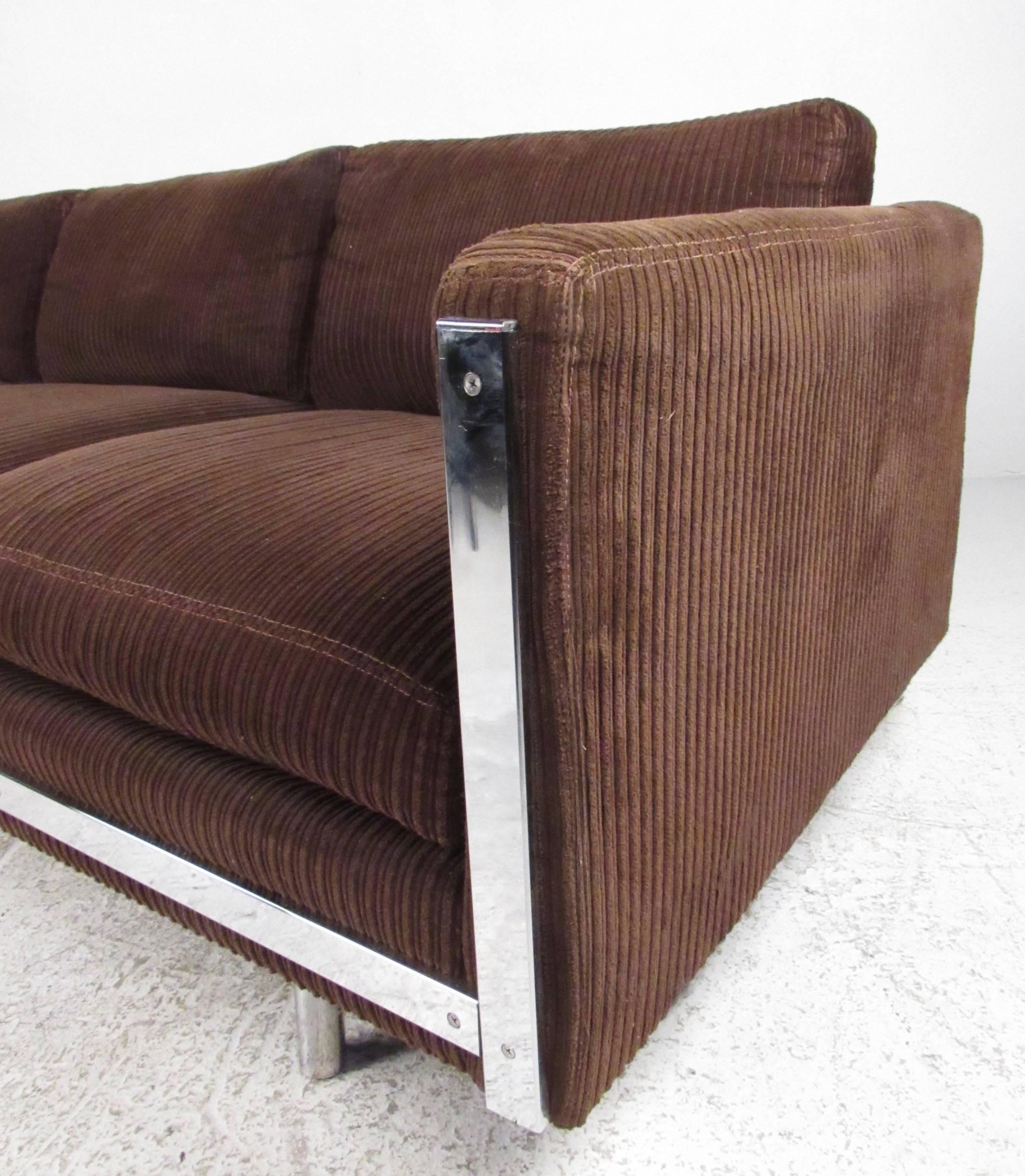 Mid-Century Modern Contemporary Modern Three-Seat Sofa with Chrome Frame