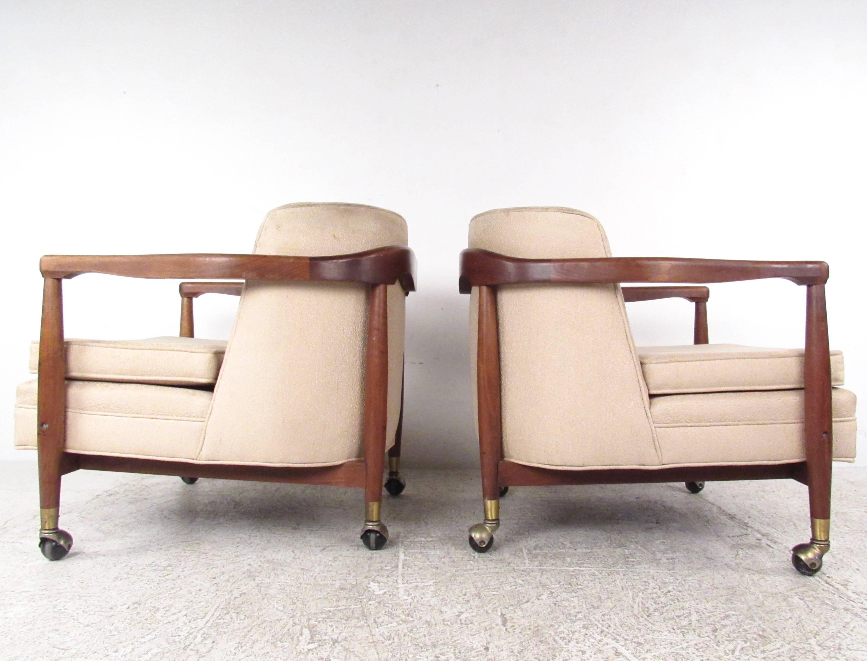 Mid-Century Modern Stylish Pair of Vintage Modern Rolling Armchairs