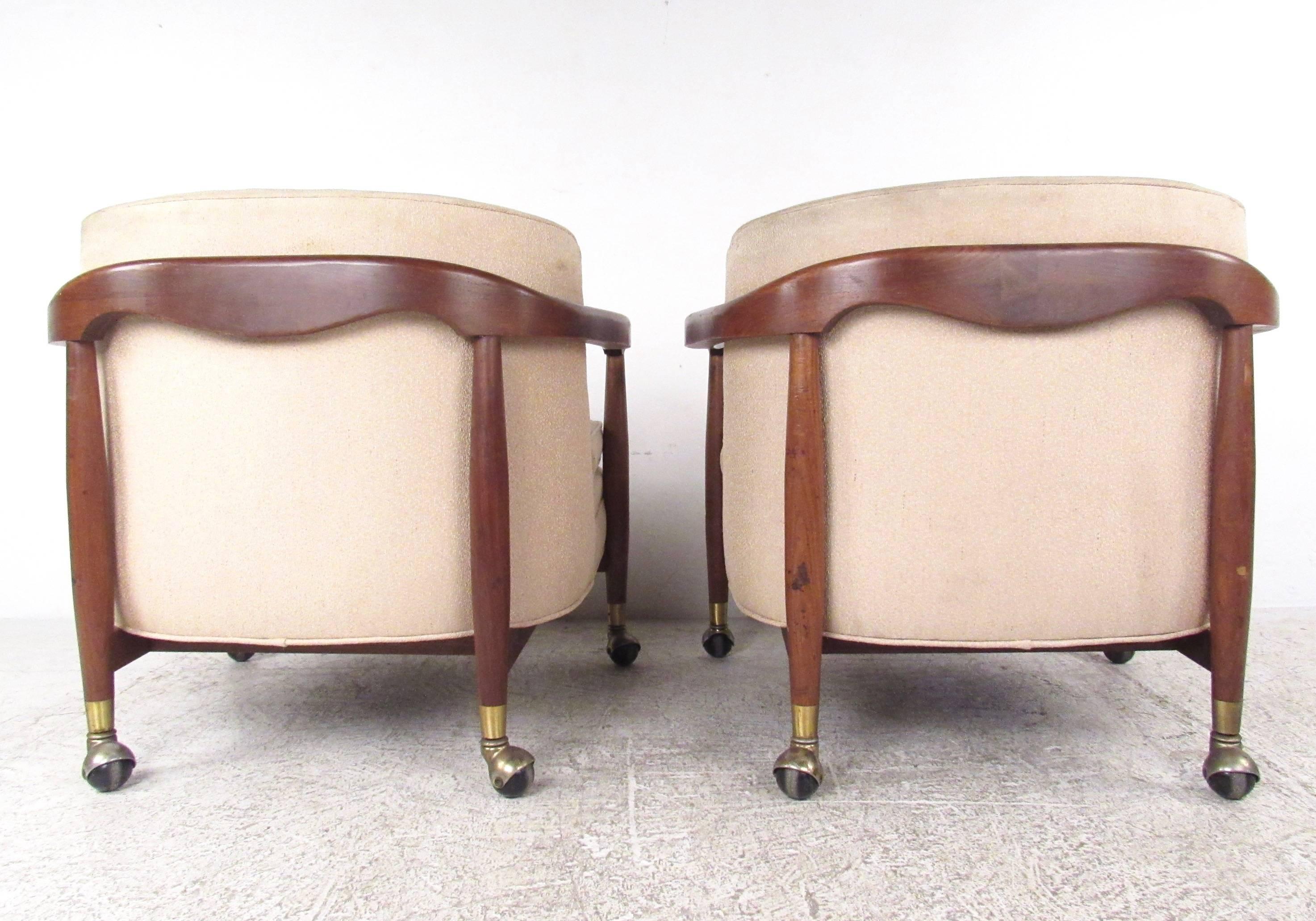 American Stylish Pair of Vintage Modern Rolling Armchairs