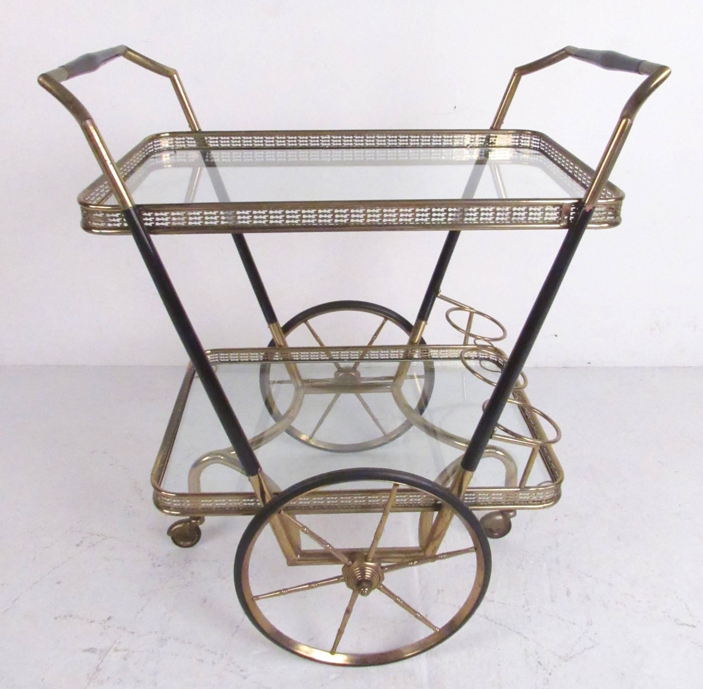 Mid-Century Modern Vintage Modern Brass and Glass Bar Cart