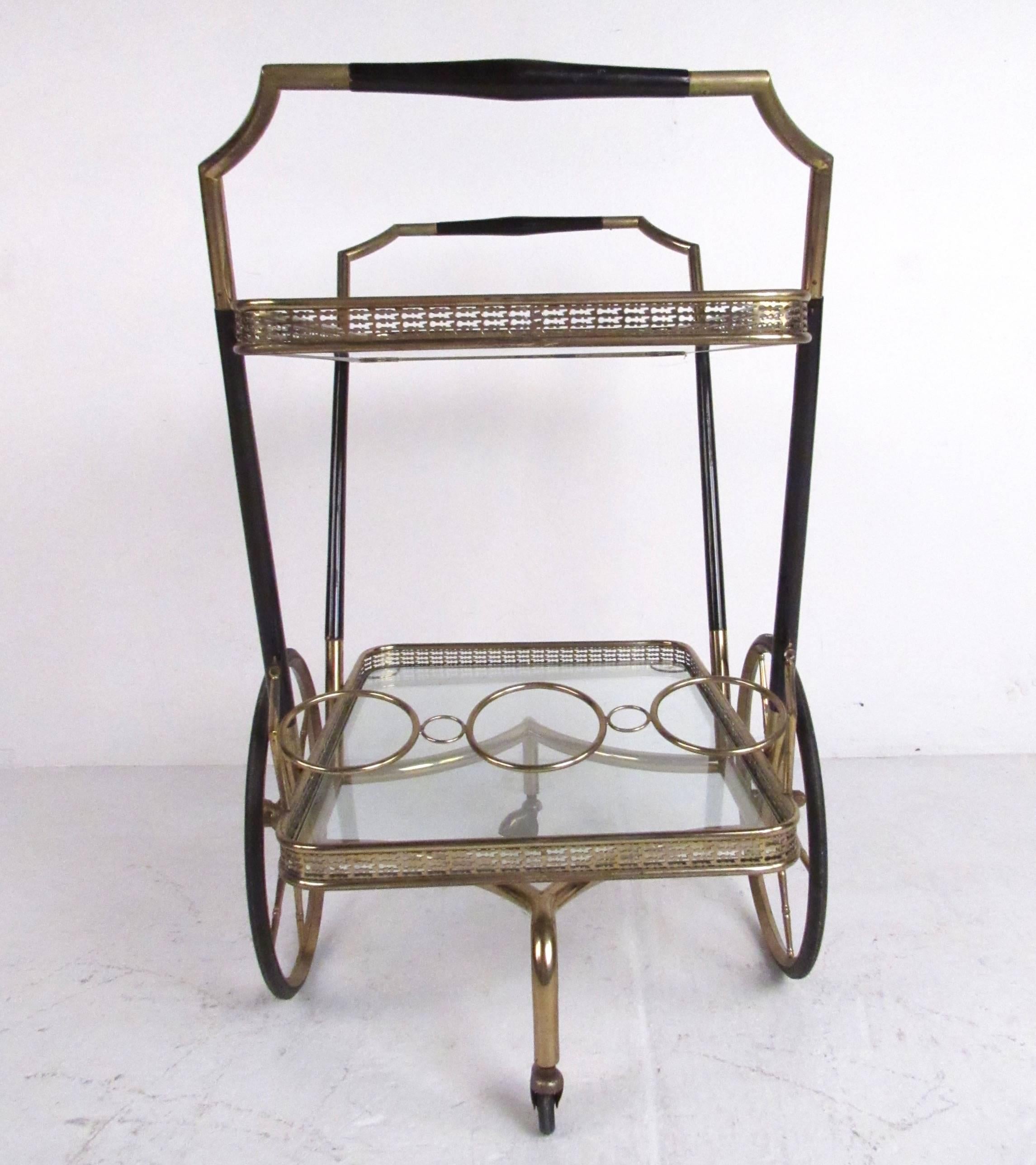 Italian Vintage Modern Brass and Glass Bar Cart