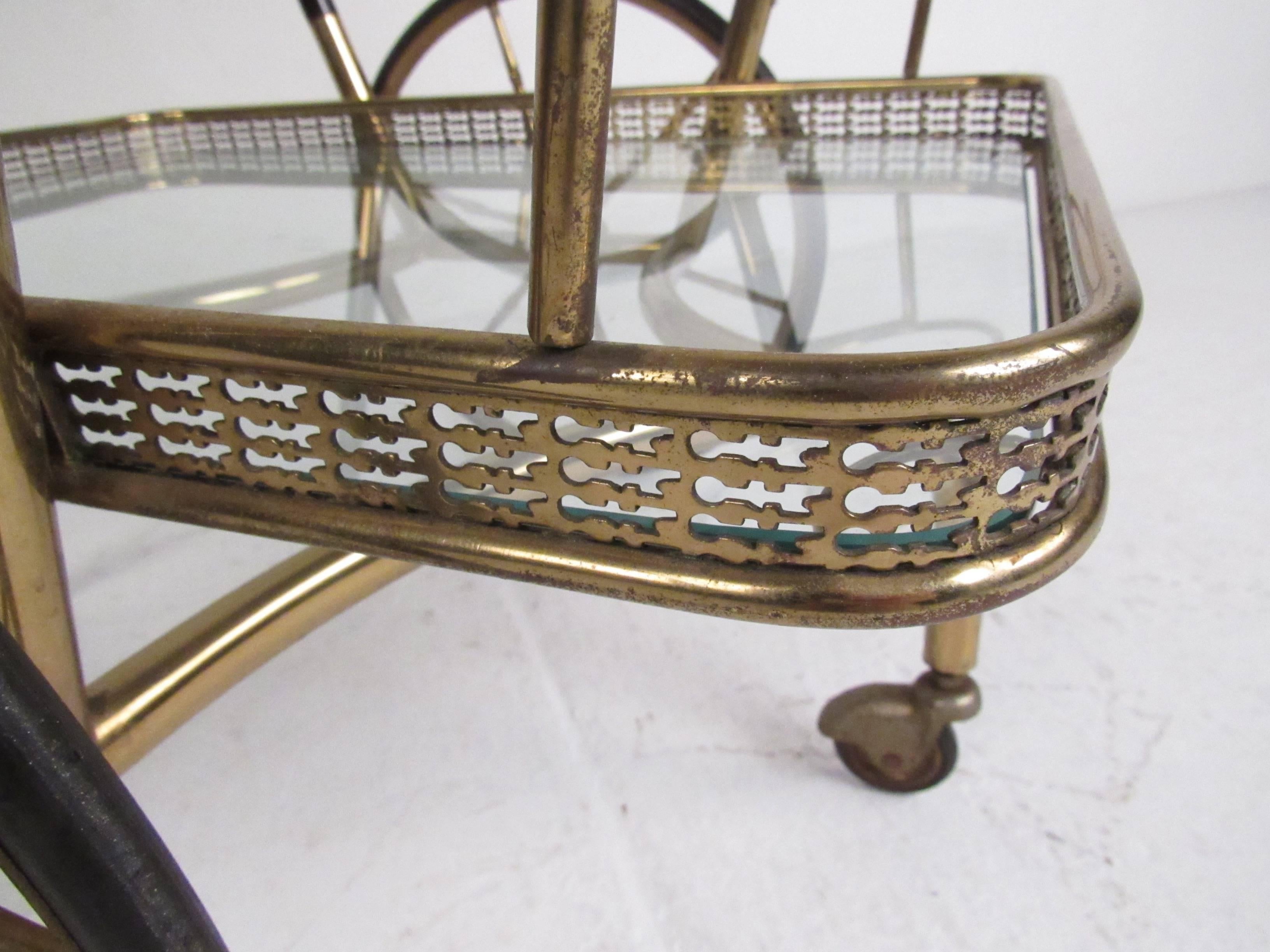 Mid-20th Century Vintage Modern Brass and Glass Bar Cart