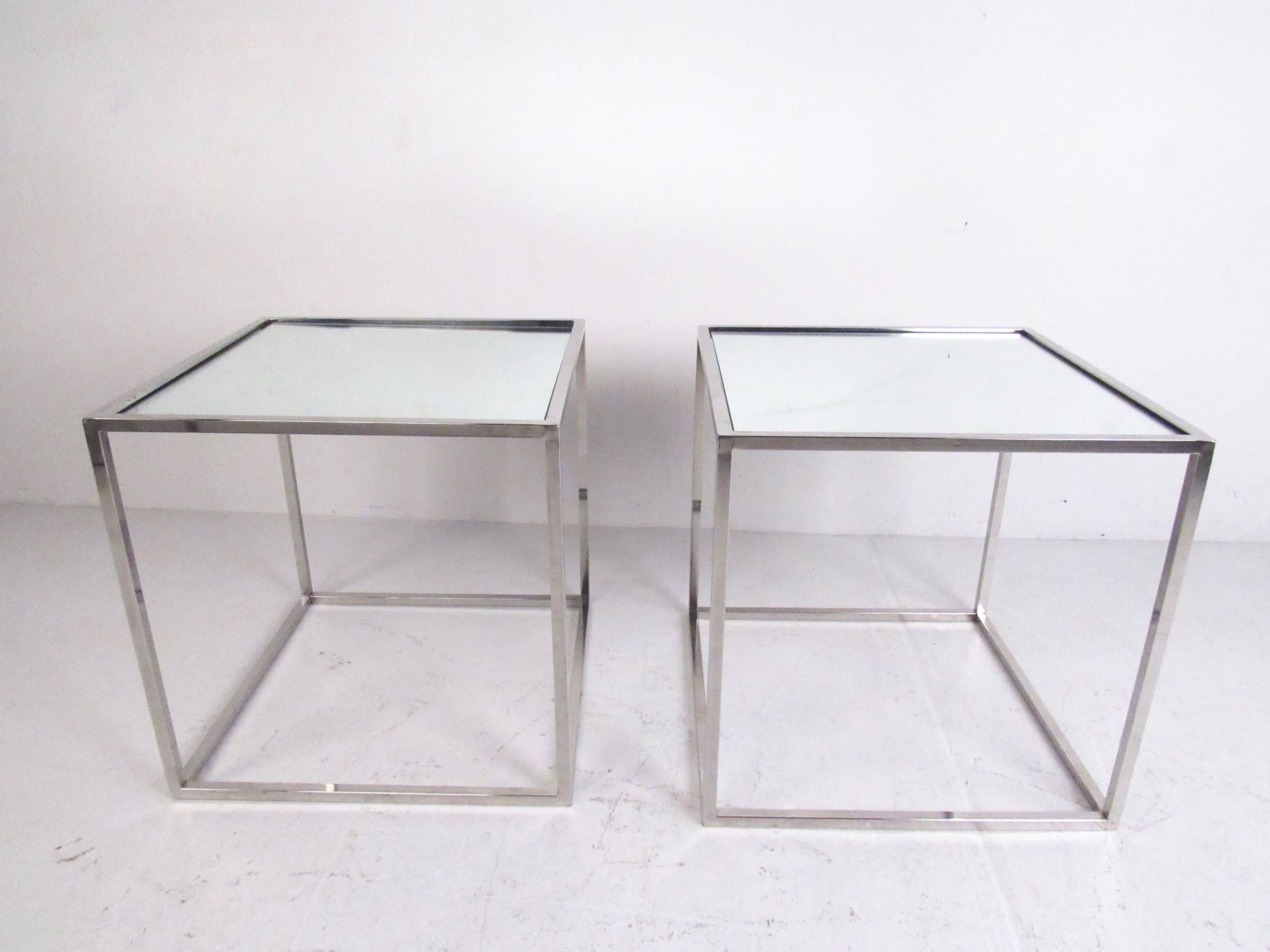 Mid-Century Modern Pair of Contemporary Modern Chrome Cube End Tables