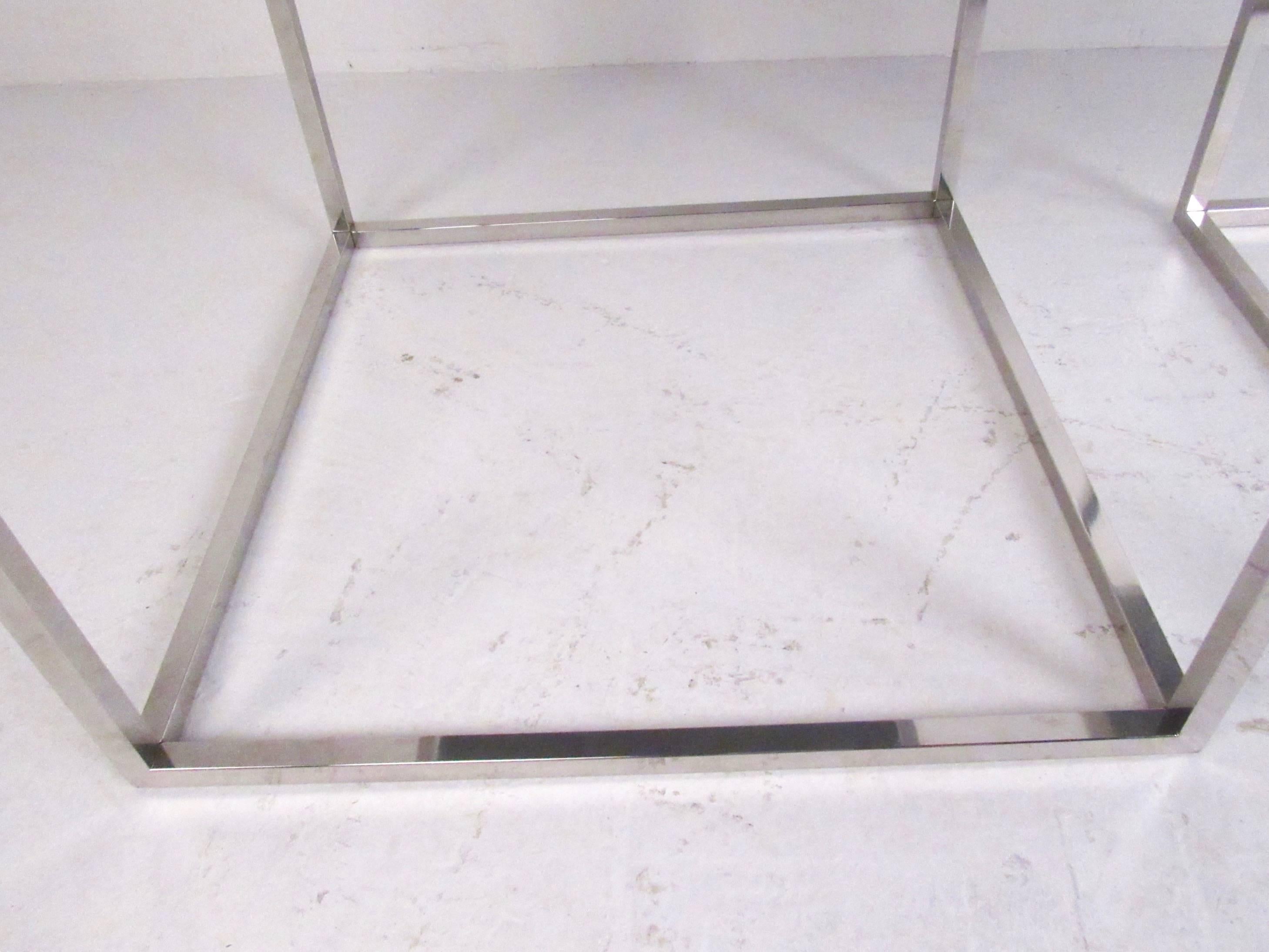 Pair of Contemporary Modern Chrome Cube End Tables 2