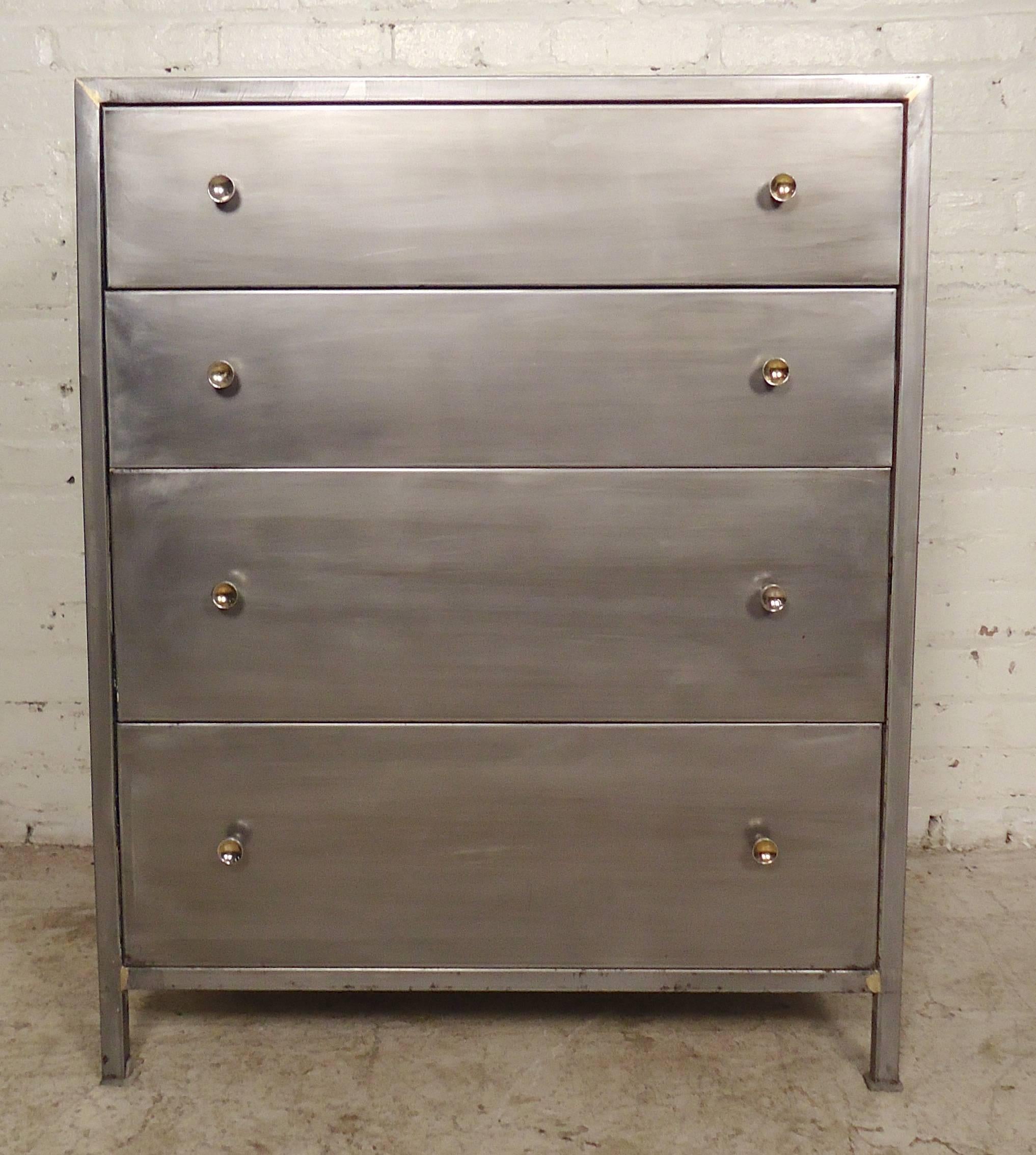 Vintage chest of drawers refinished in a bare metal style, giving a handsome Industrial feel to your modern home.

(Please confirm item location NY or NJ with dealer).
    