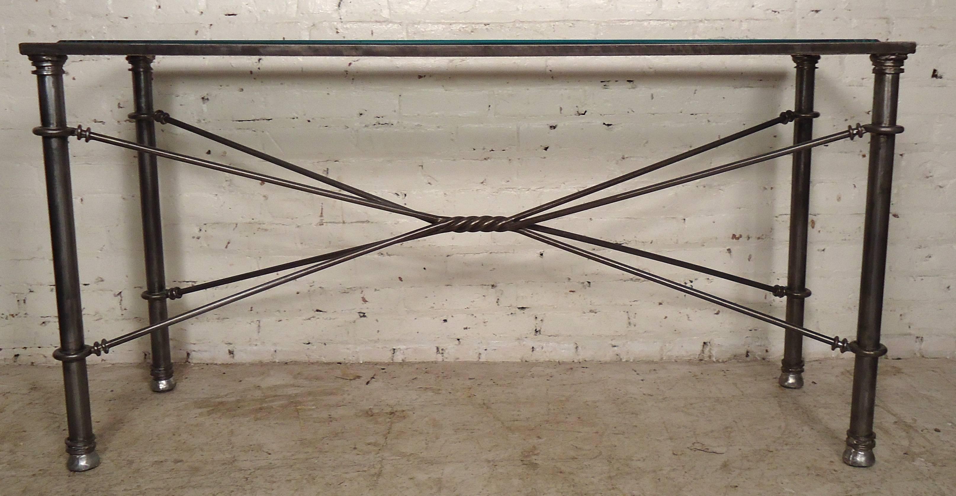 Metal Console Table with Beveled Glass In Good Condition In Brooklyn, NY