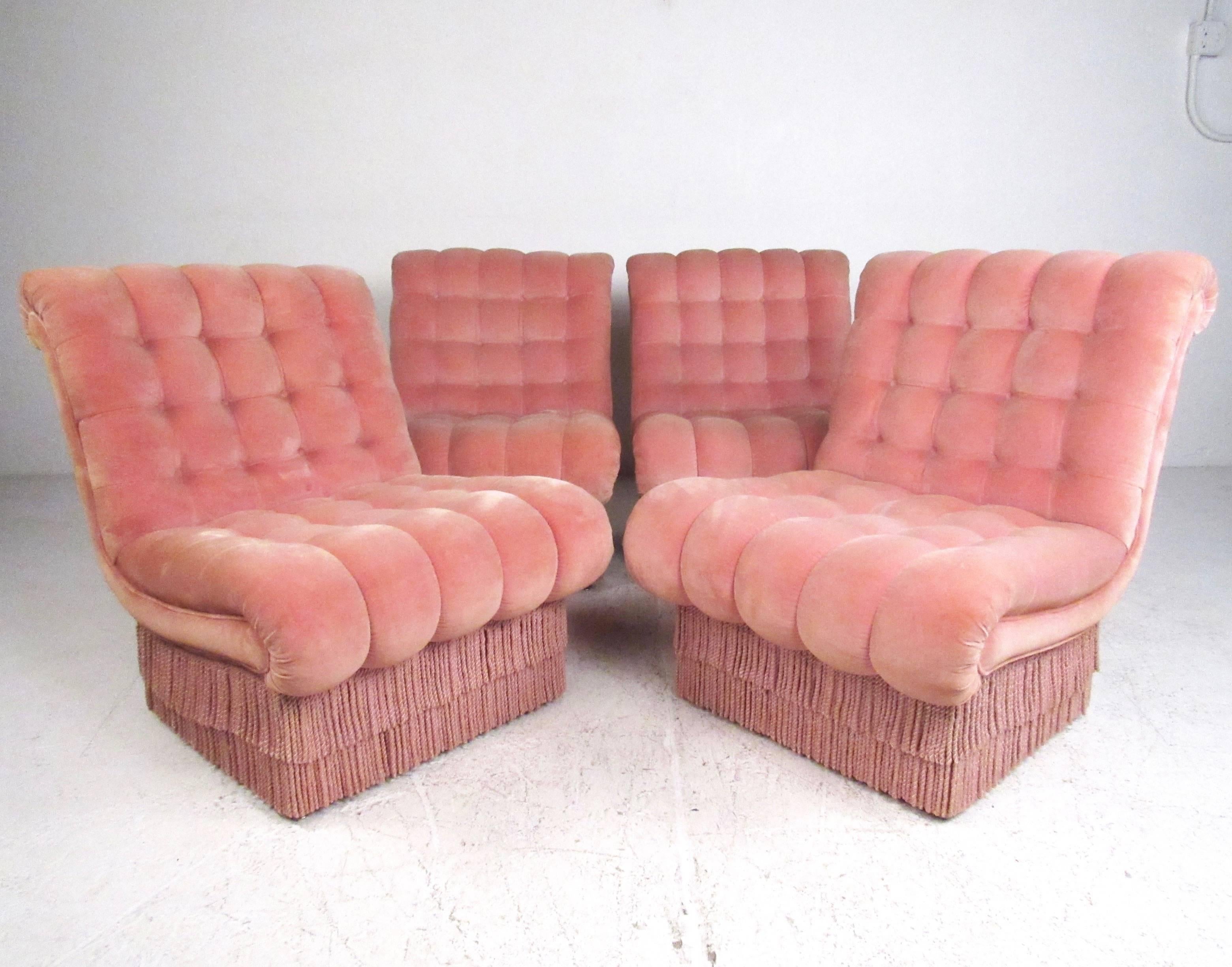 Mid-Century Modern Pair of Vintage Boudoir Slipper Chairs