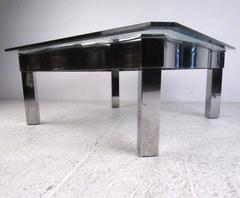 Table Basse Contemporaine Moderne en Chrome et Verre