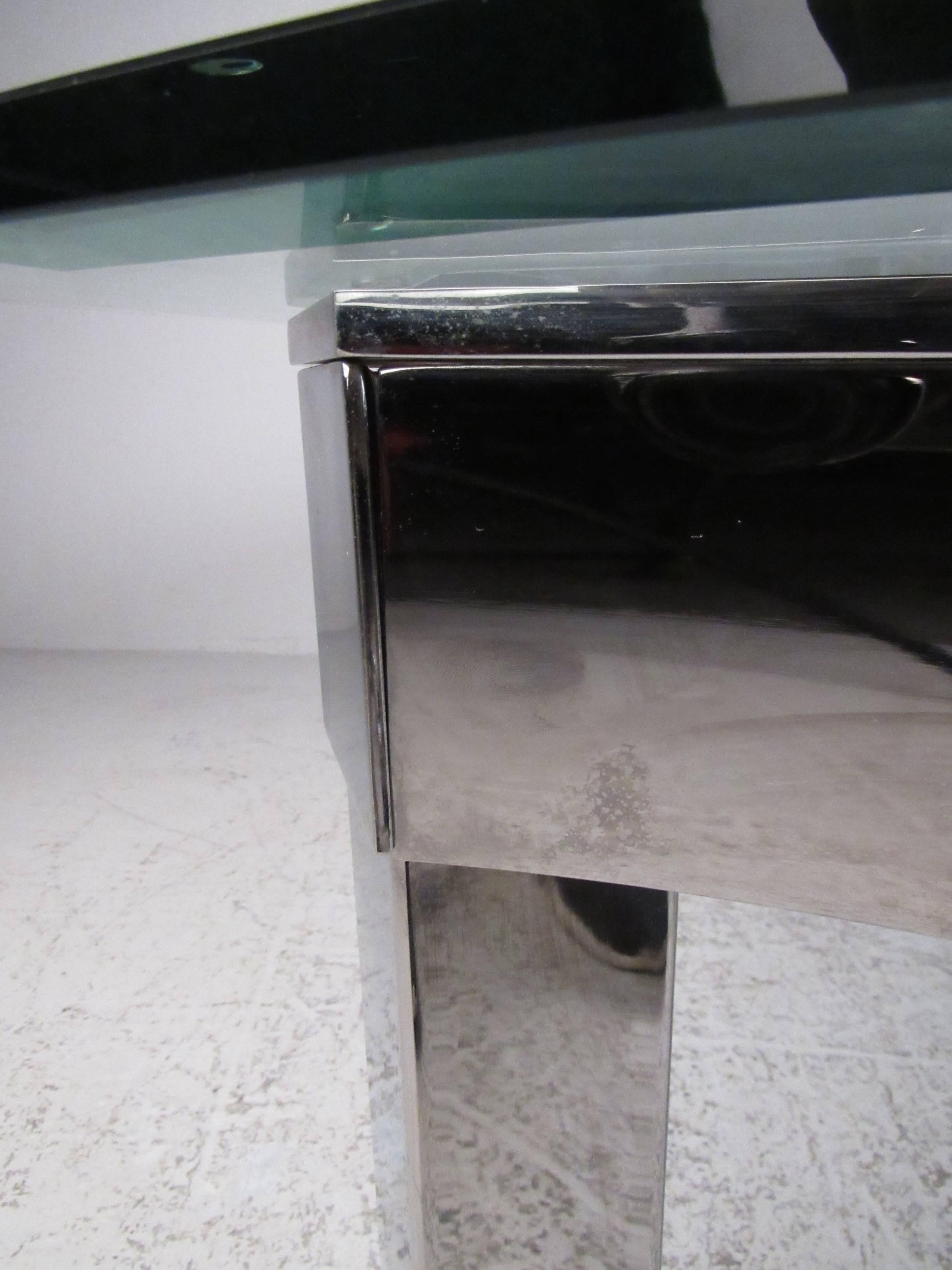 Contemporary Modern Chrome and Glass Coffee Table For Sale 2