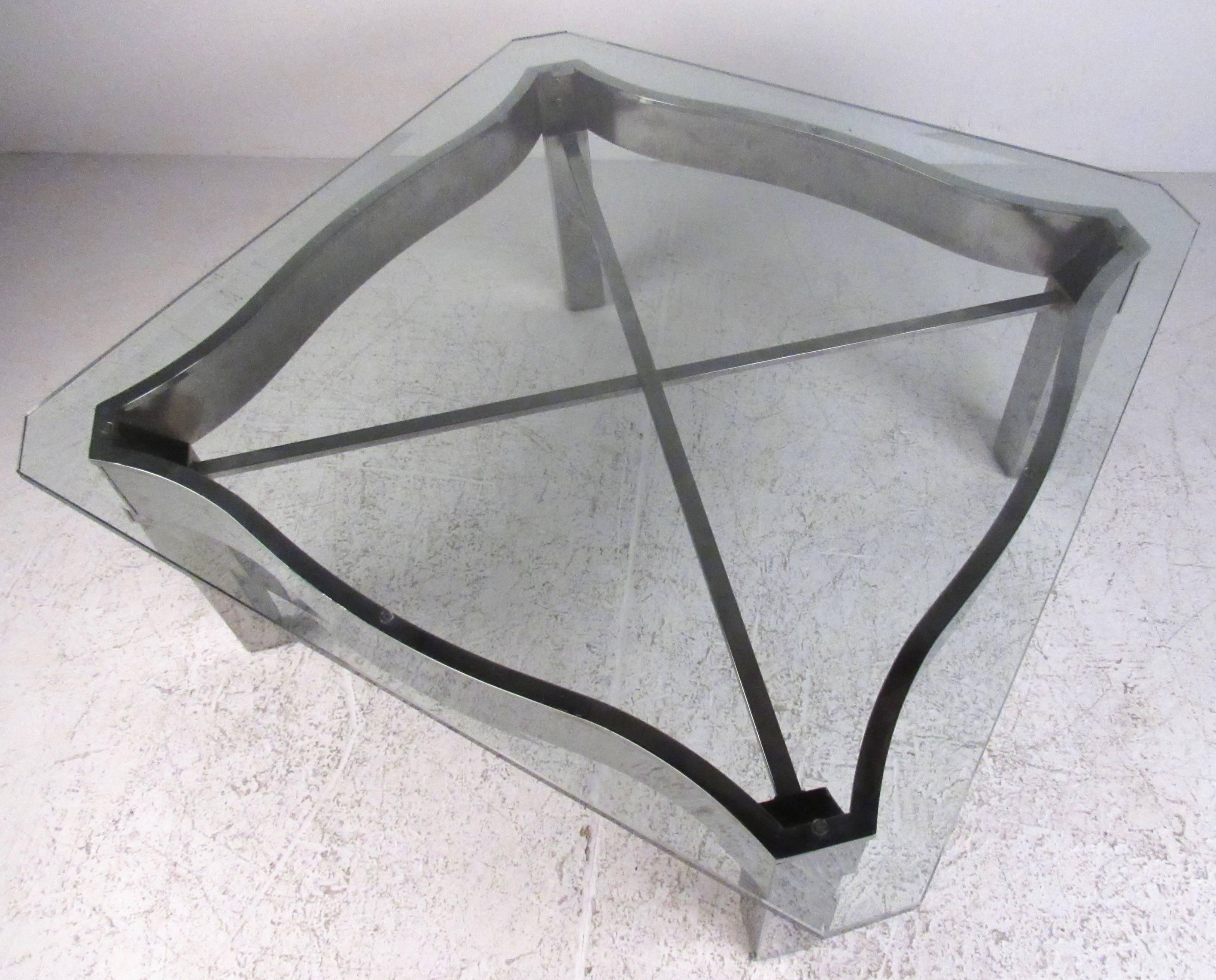 large chrome and glass coffee table