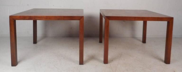 American Mid-Century Modern Square Walnut End Tables by Lane Furniture For Sale