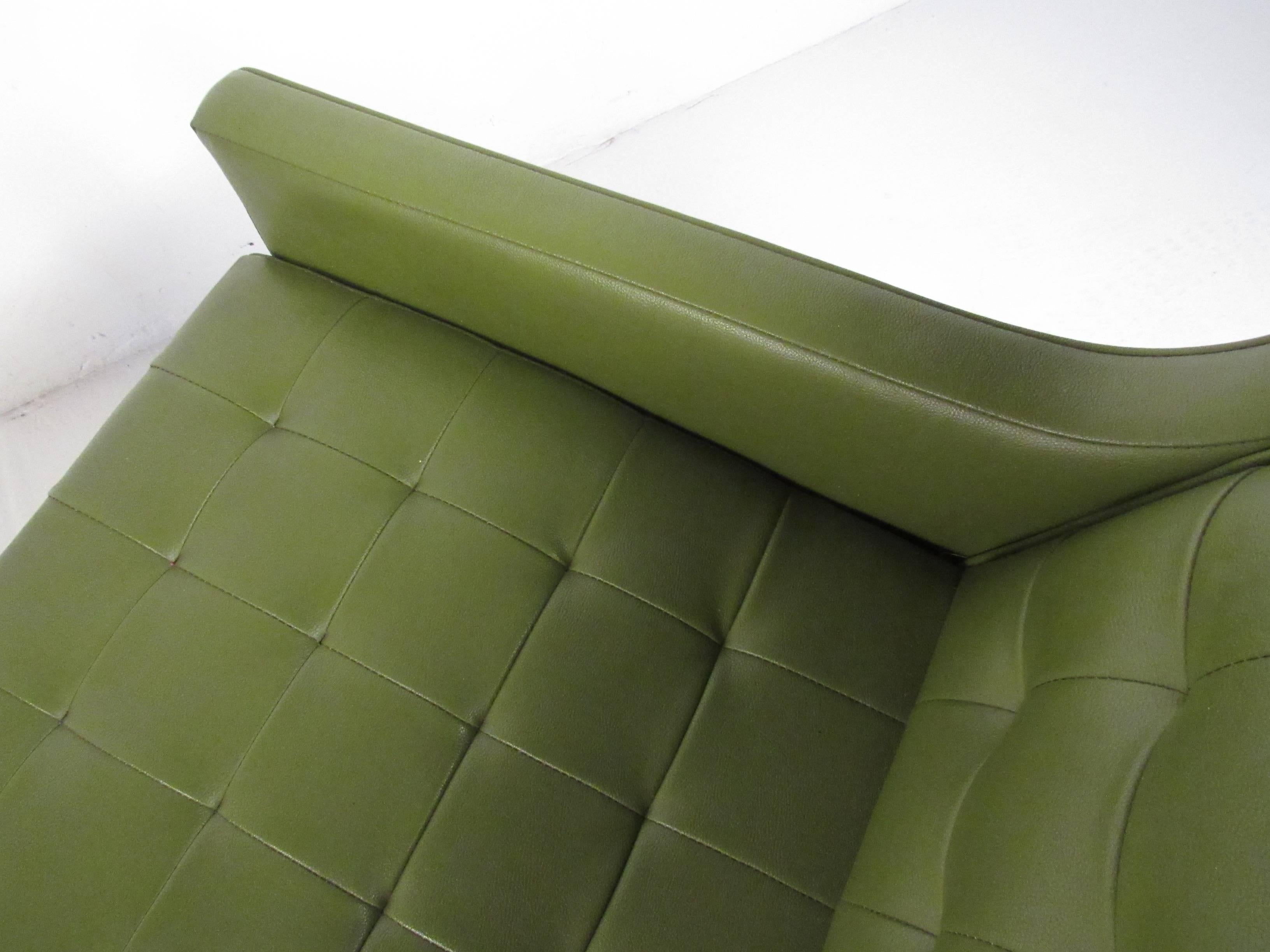 Mid-Century Modern Stylish Vintage Modern Sofa in Tufted Green Vinyl