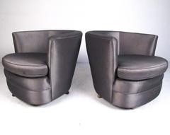 Pair of Vintage Modern Barrel Back Swivel Club Chairs