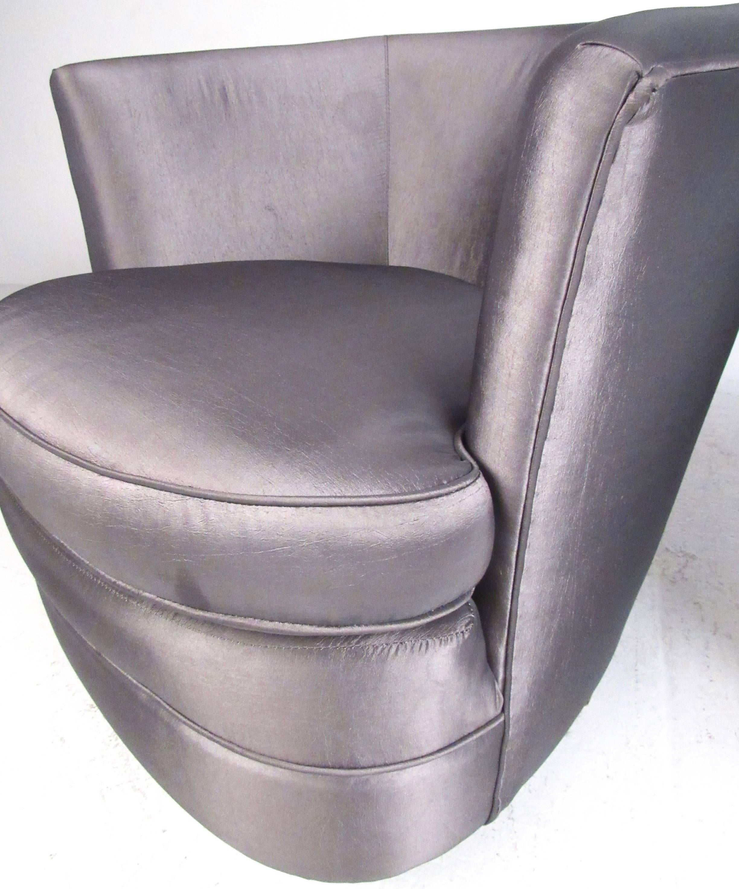 Upholstery Pair of Vintage Modern Barrel Back Swivel Club Chairs For Sale