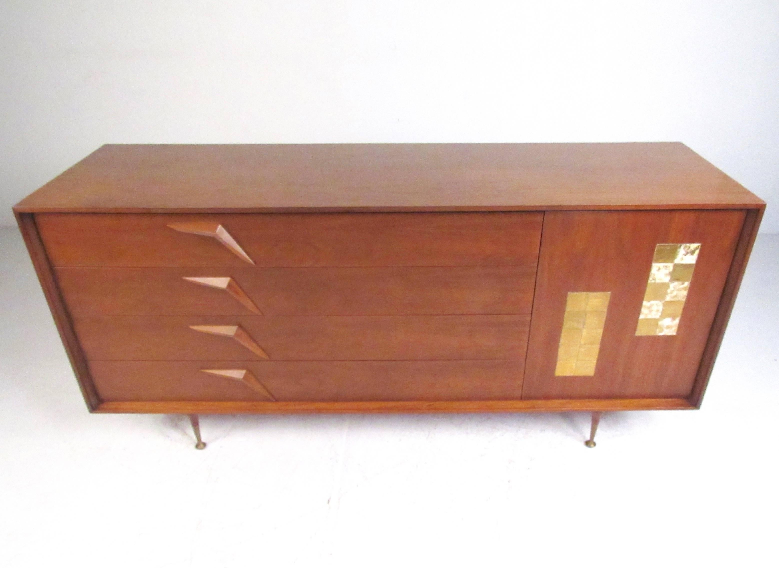 Mid-Century Modern Mid-Century Bedroom Dresser With Sculpted Front and Tile Inlay