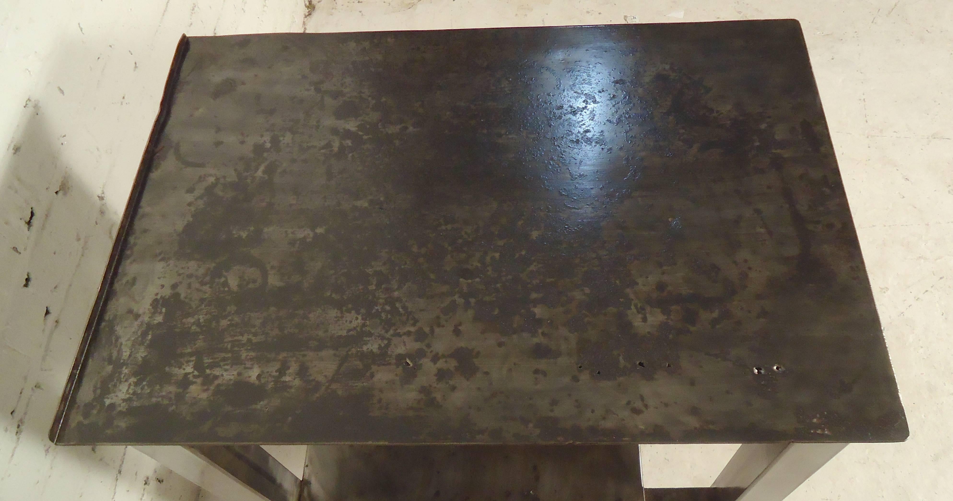 Industrial Metal Side Table In Distressed Condition In Brooklyn, NY