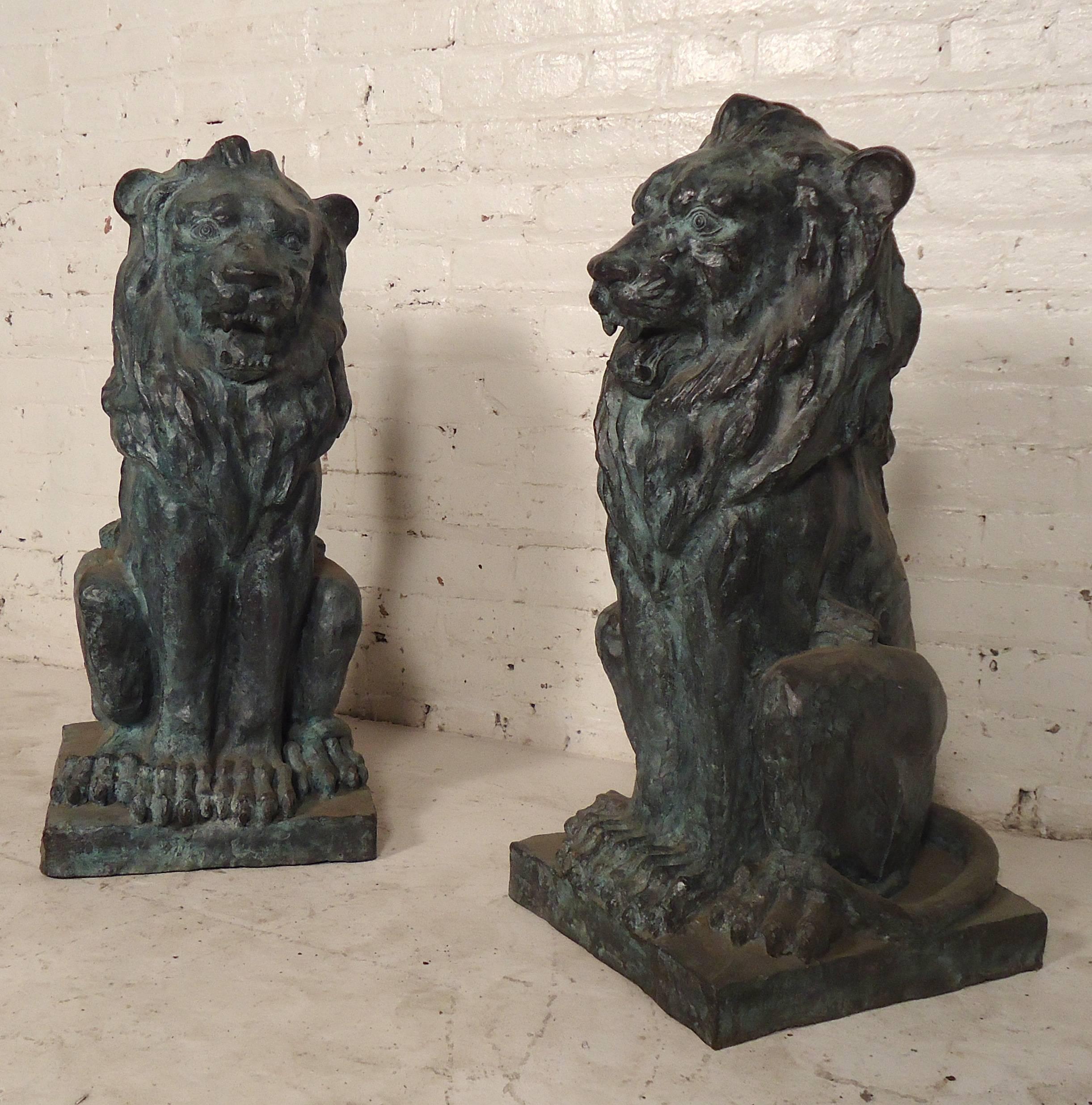 Garden statues sculpted in beautiful standing lions. Given a handsome patina look that will get better with time.

(Please confirm item location - NY or NJ - with dealer).
 