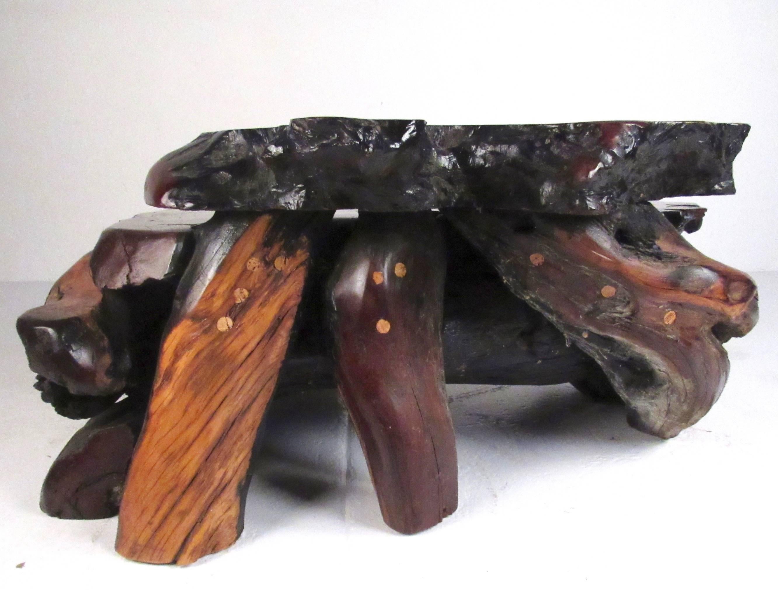 Late 20th Century Rustic Tree Slab Coffee Table For Sale