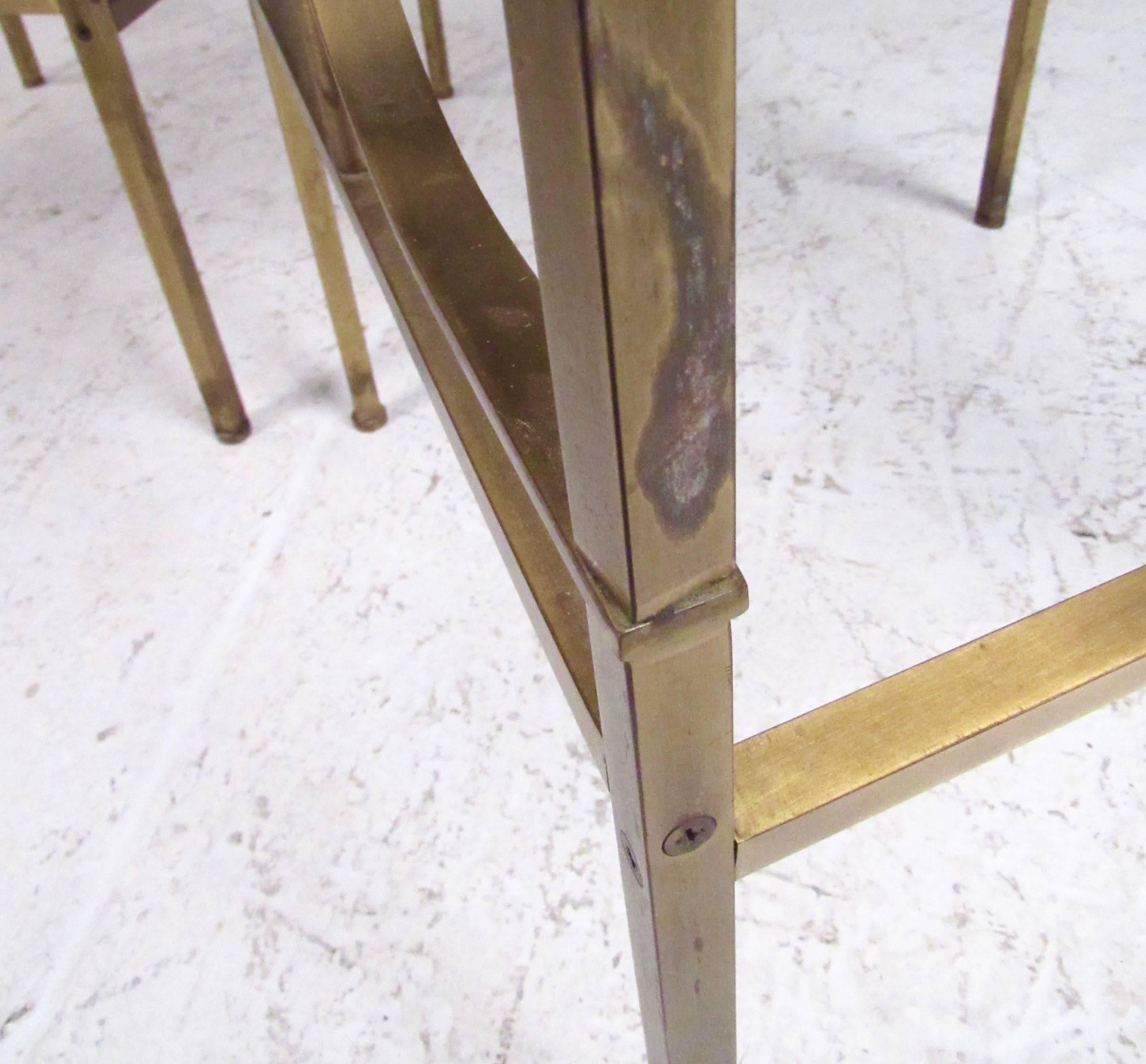 Pair of Elegant Brass and Glass Top End Tables 3