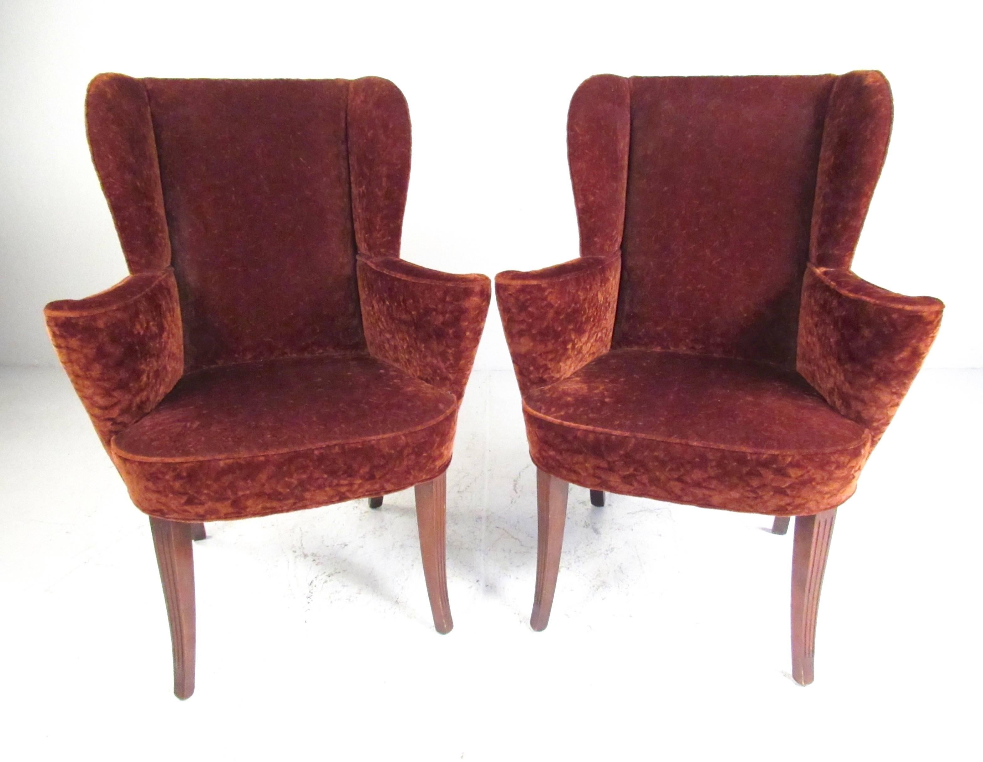 Mid-Century Modern Stylish Pair of Wingback Armchairs