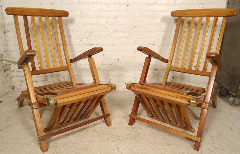 Folding Slat Deck Lounge Chairs For Sale at 1stDibs