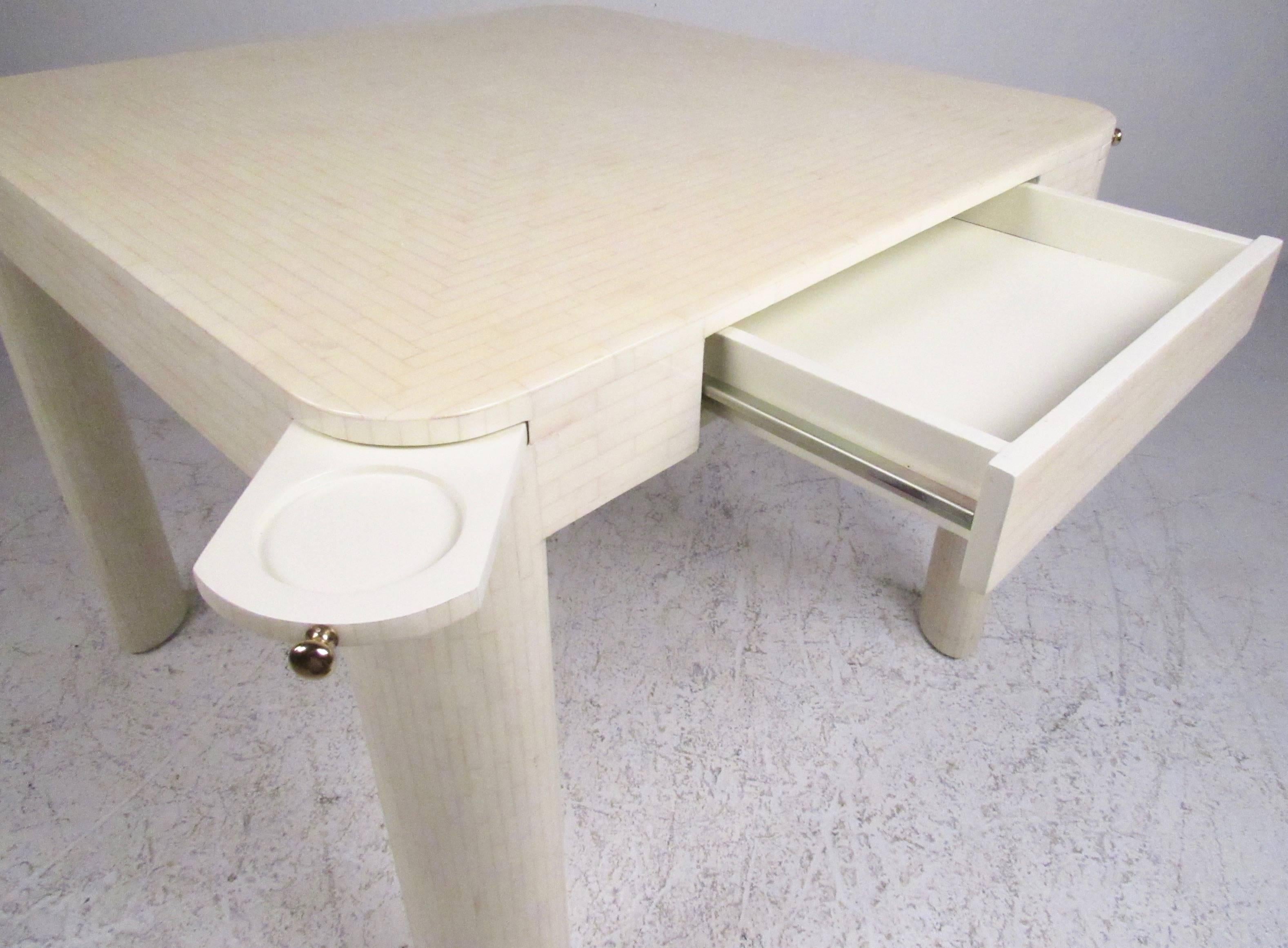 Mid-Century Modern Enrique Garcel Tessellated Bone Card Table with Chairs