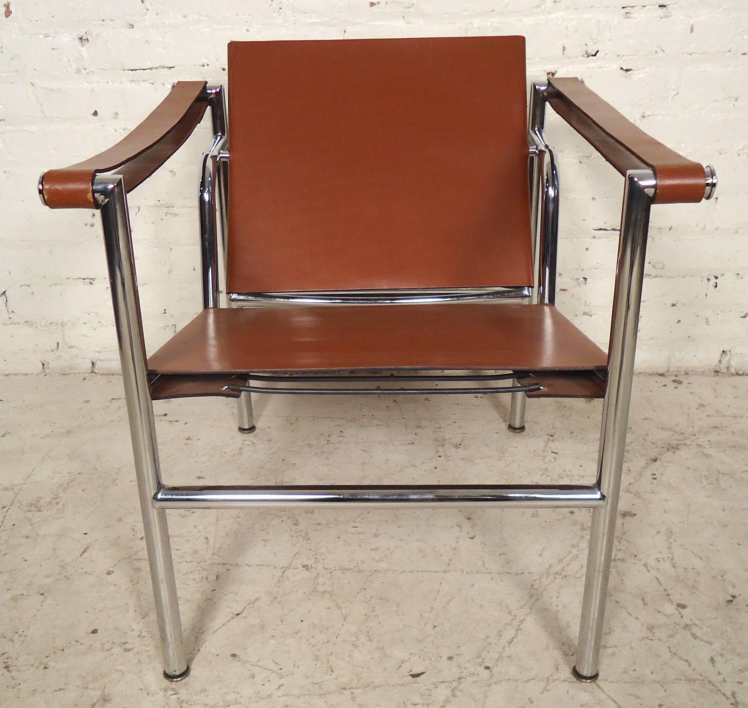 LC1 model chair by Cassina features polished chrome frame and leather. The tilting backrest gives a comfortable seating position.

(Please confirm item location - NY or NJ - with dealer).
 