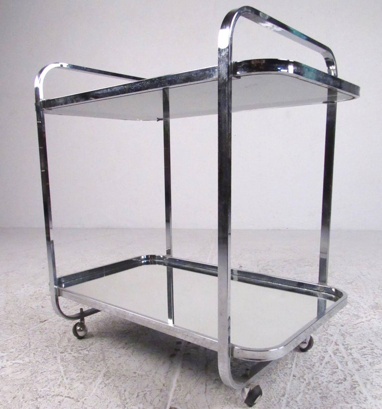 Vintage Modern Chrome and Smoked Glass Bar Cart For Sale at 1stDibs