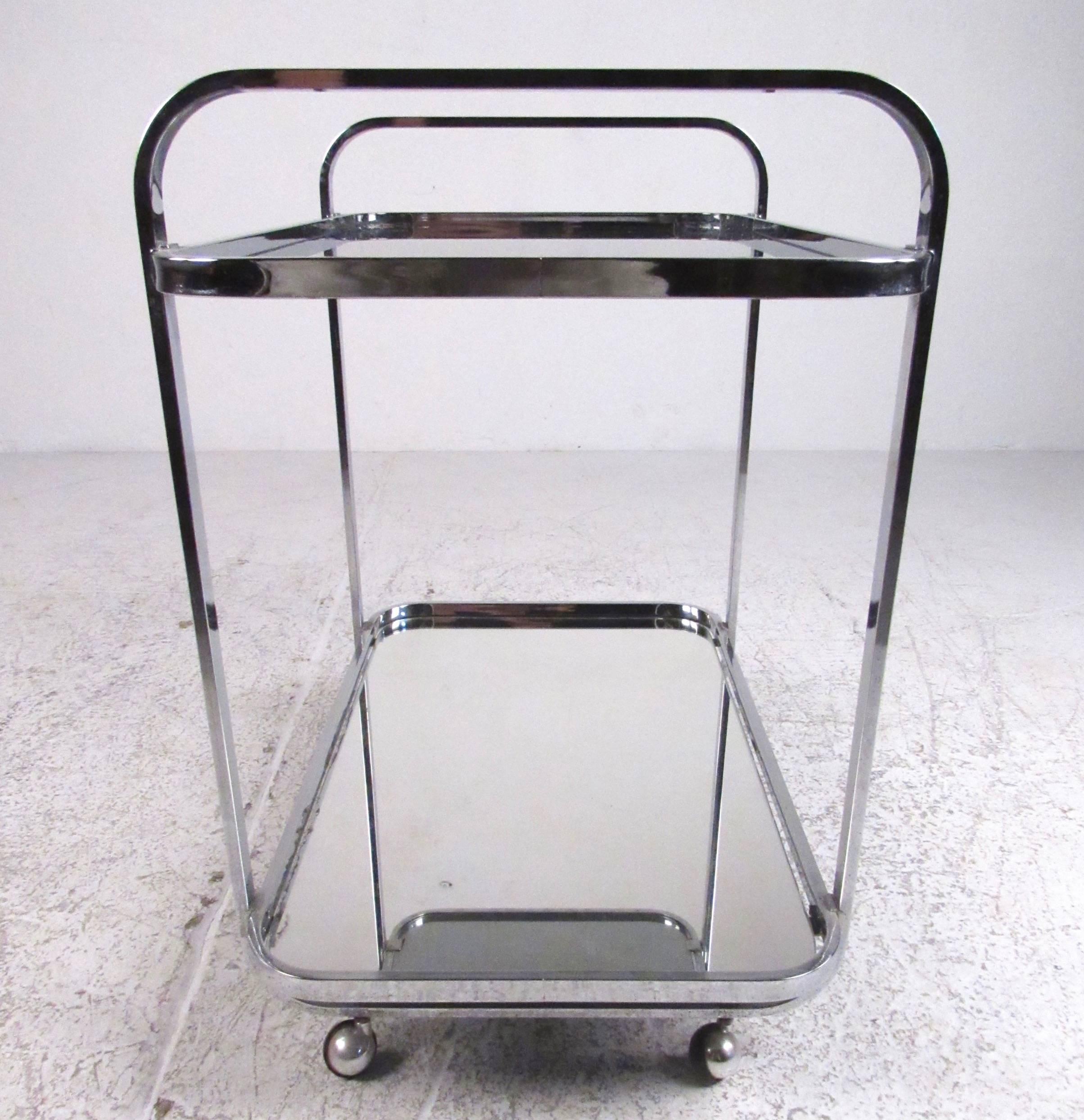 Mid-Century Modern Vintage Modern Chrome and Smoked Glass Bar Cart