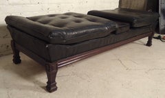 Mid-Century Modern Vinyl Bench with Carved Wood Frame, 1960s Style