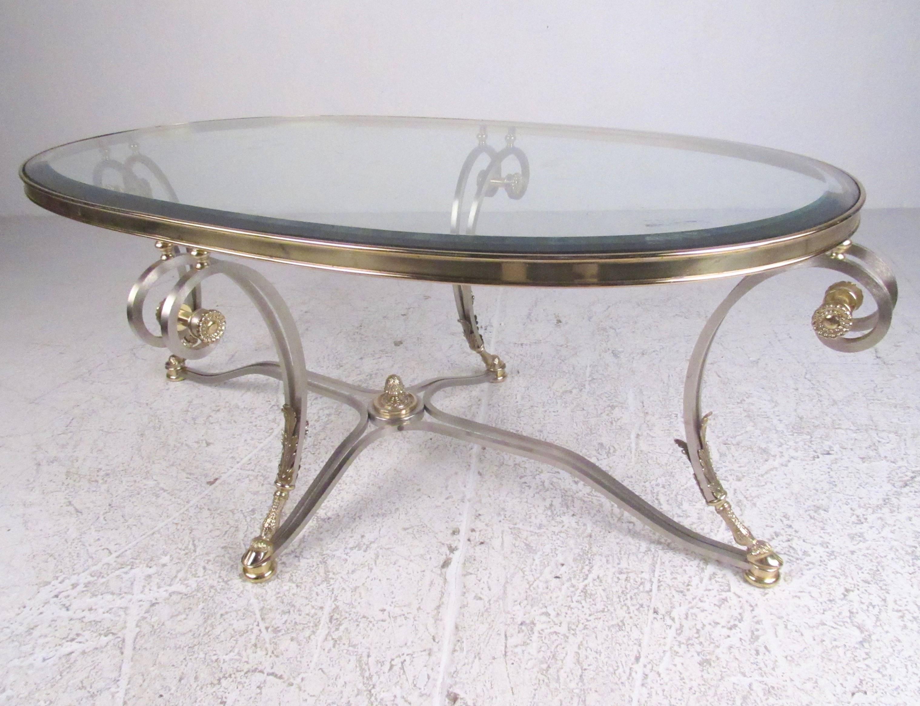 Italian Modern Brass and Steel Regency Style Coffee Table In Good Condition In Brooklyn, NY