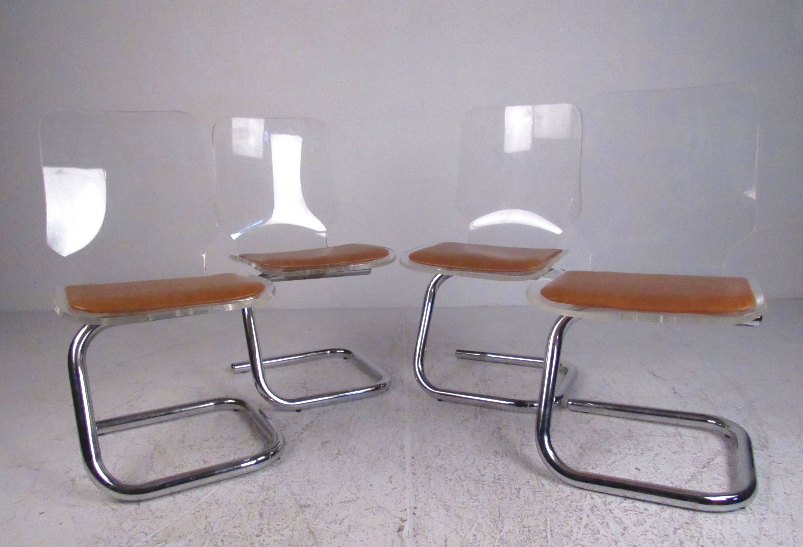 Mid-Century Modern Luigi Bandini Dining Chairs in Lucite and Chrome