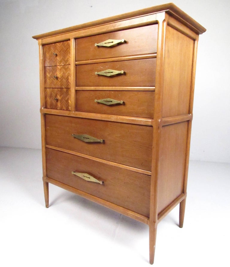Vintage Modern Walnut Highboy Dresser For Sale at 1stDibs