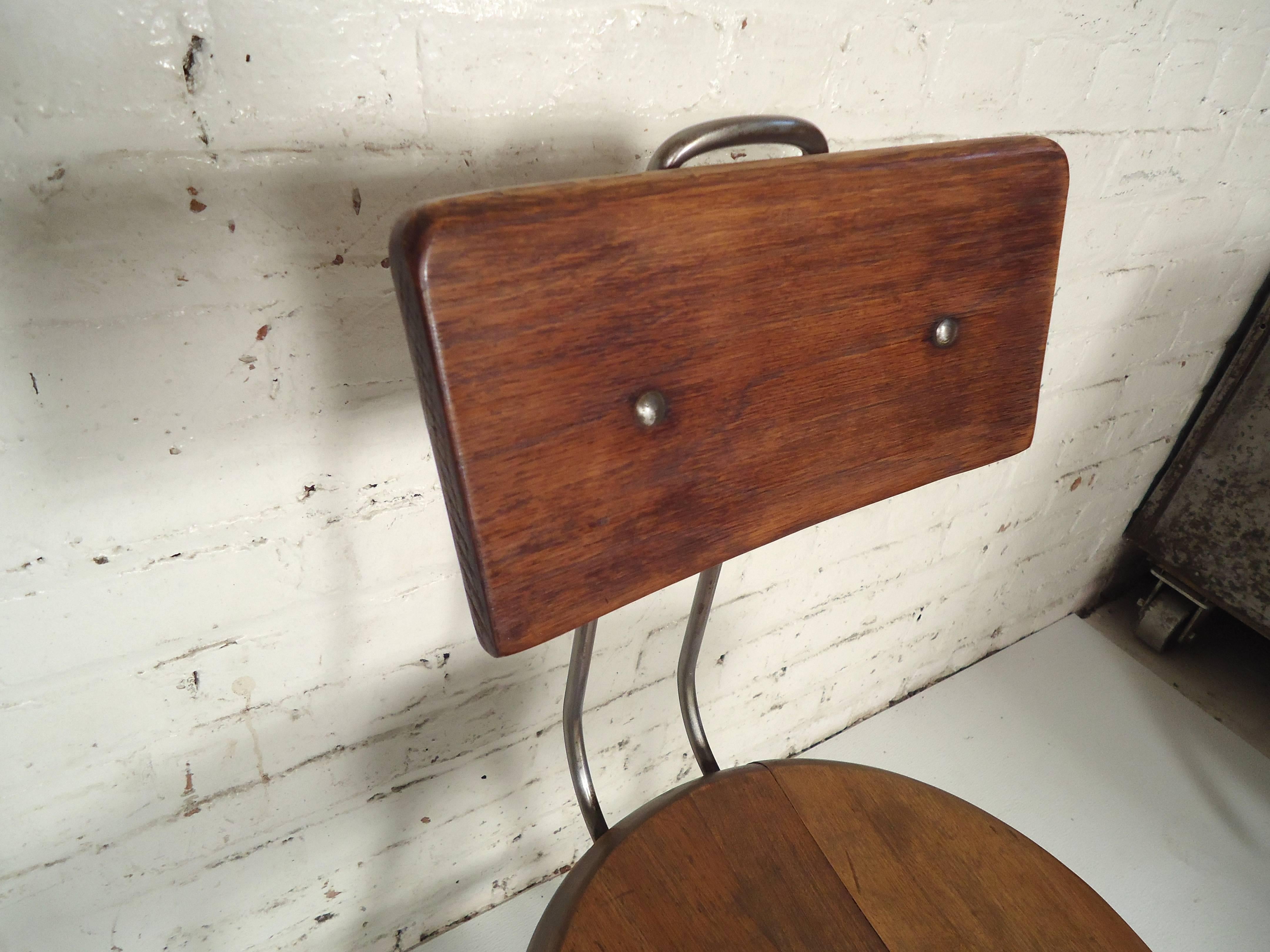 Petite Vintage Factory Stool In Distressed Condition In Brooklyn, NY